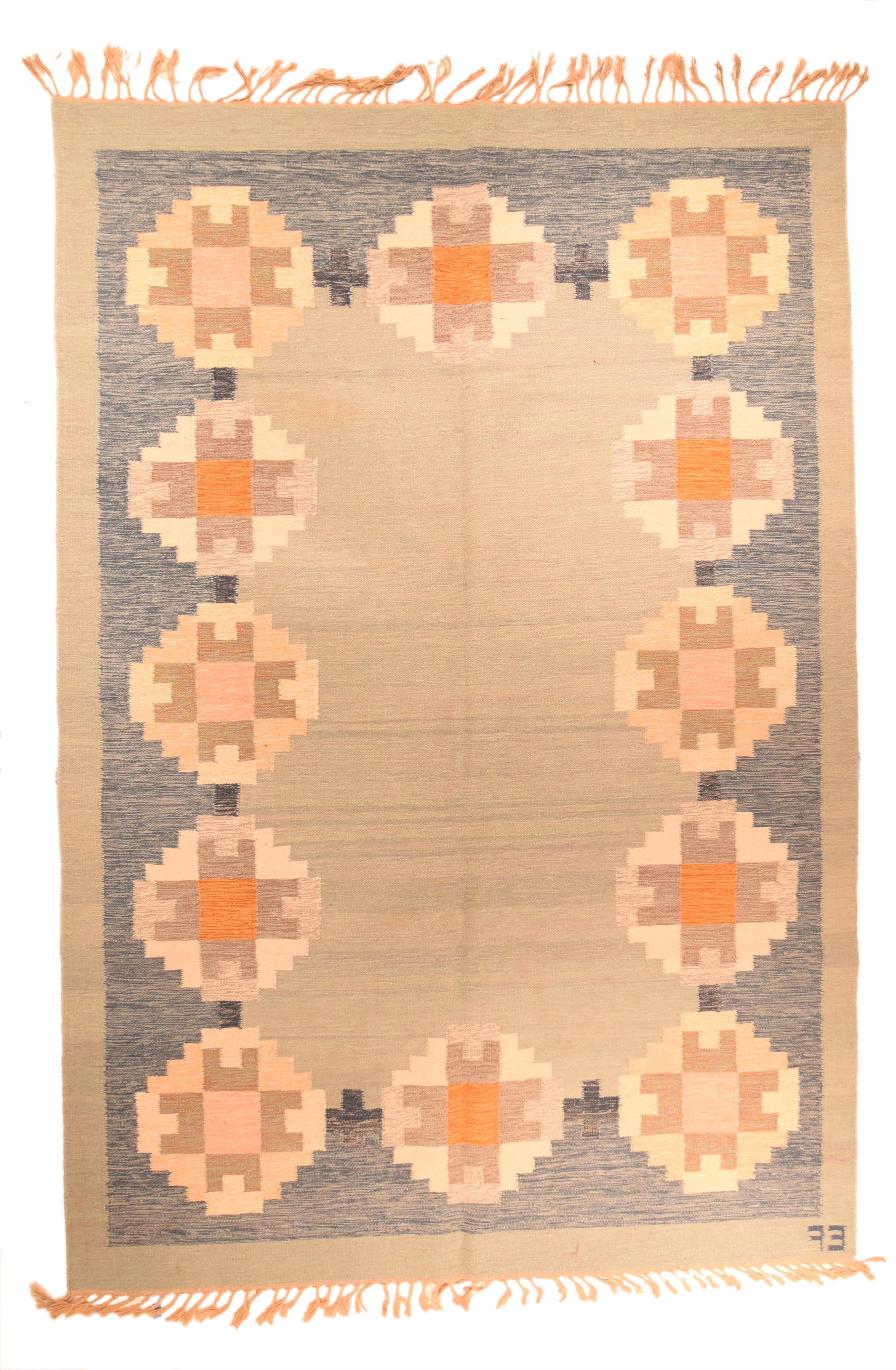 Schwedischer Kilim-Teppich (Mitte des 20. Jahrhunderts) im Angebot