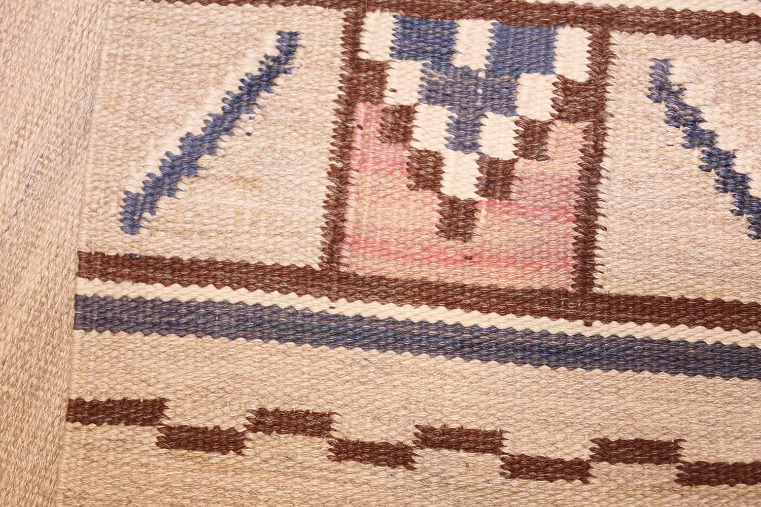 Hand-Woven Vintage Swedish Kilim Rug by Ellen Stahlbrand. Size: 3 ft 6 in x 5 ft 9 in 