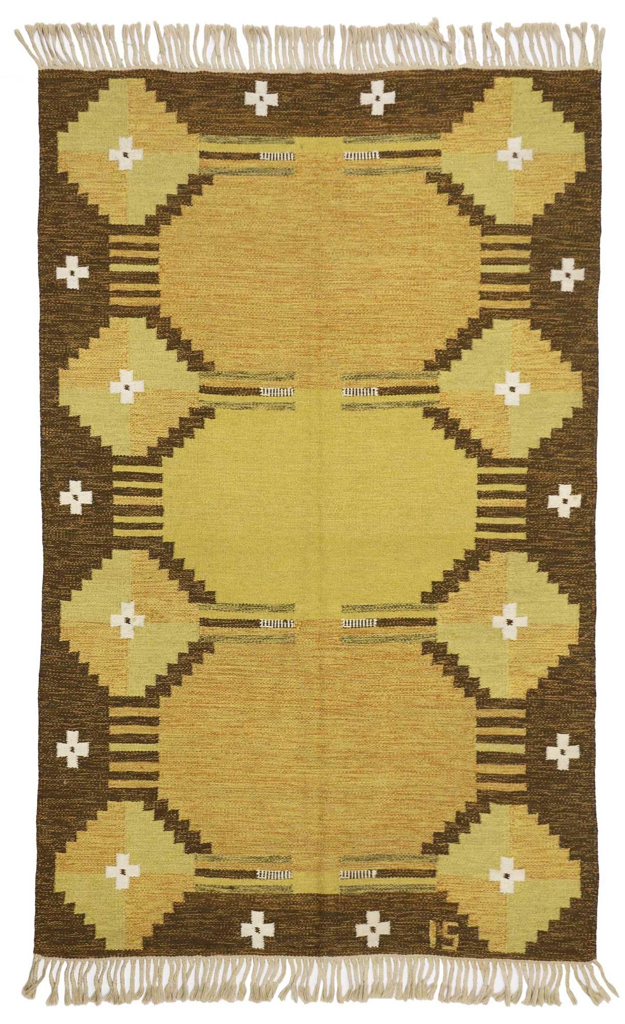Schwedischer Kelim-Teppich von Ingegerd Silow mit skandinavischem, modernem Stil (20. Jahrhundert) im Angebot