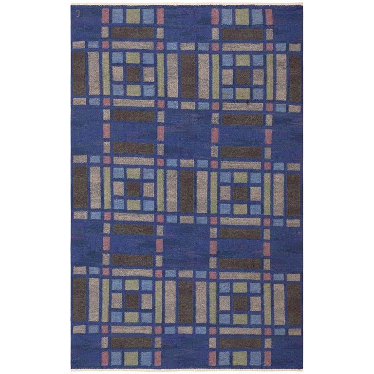 Vintage Swedish Kilim Rug by Judith Johansson. Size: 5 ft x 7 ft 7 in