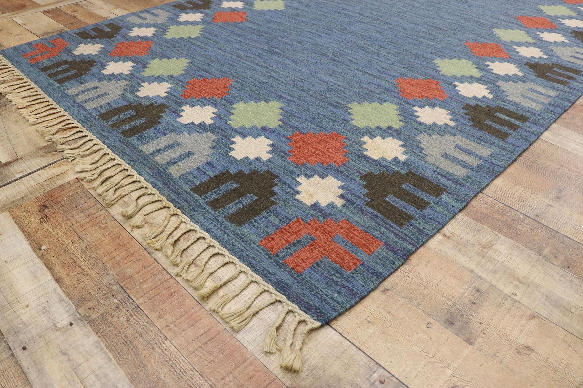 Vintage Swedish Kilim Rug with Scandinavian Modern Style by Anna-Greta Sjöqvist In Good Condition In Dallas, TX