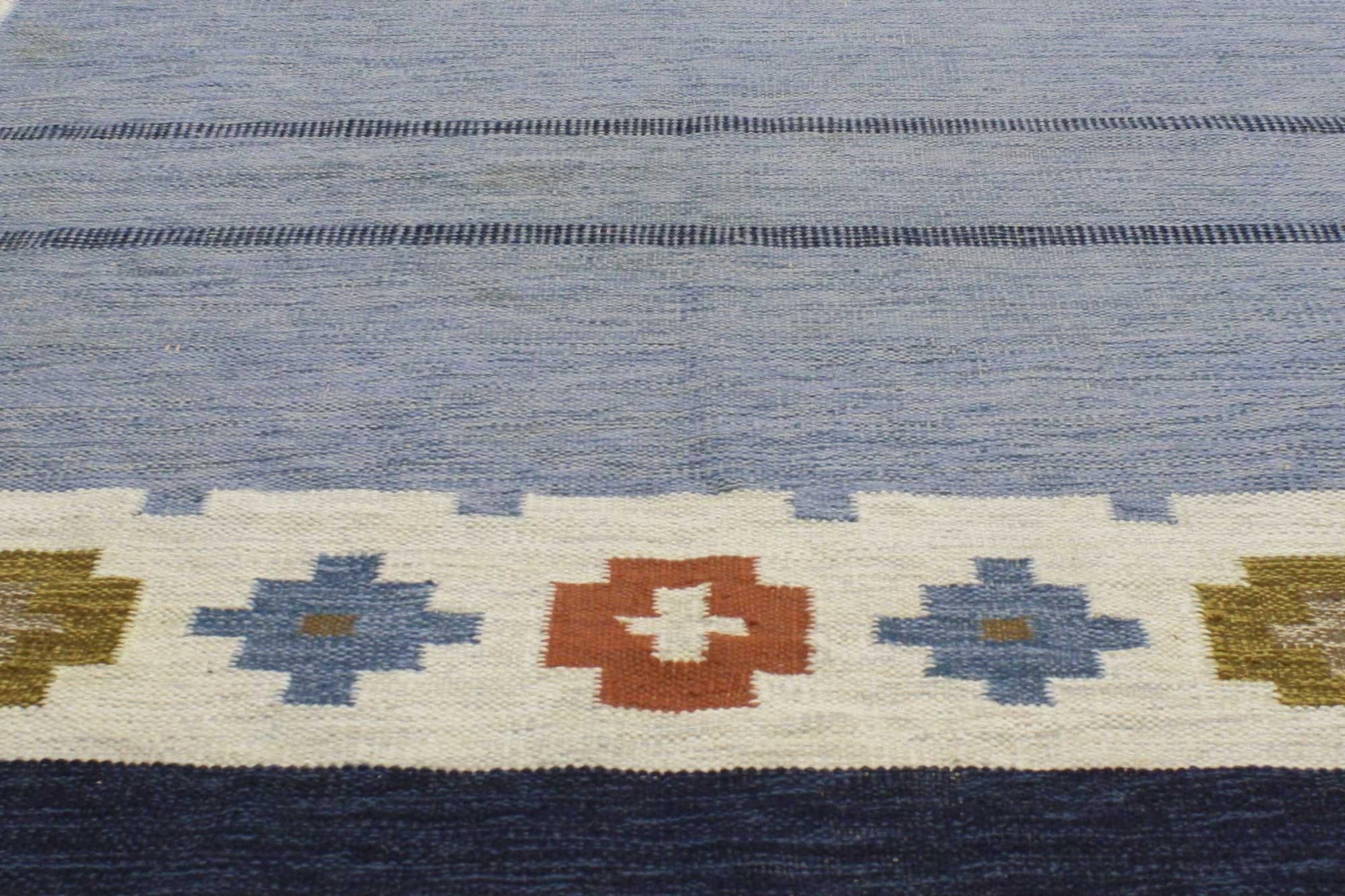Signed Initials Ellen Stahlbrand Vintage Swedish Rollakan Rug In Good Condition For Sale In Dallas, TX