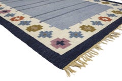 Röllakan Sueco Blå Vintage Escandinavo Firmado Ellen Stahlbrand, 06'07 x 09'01