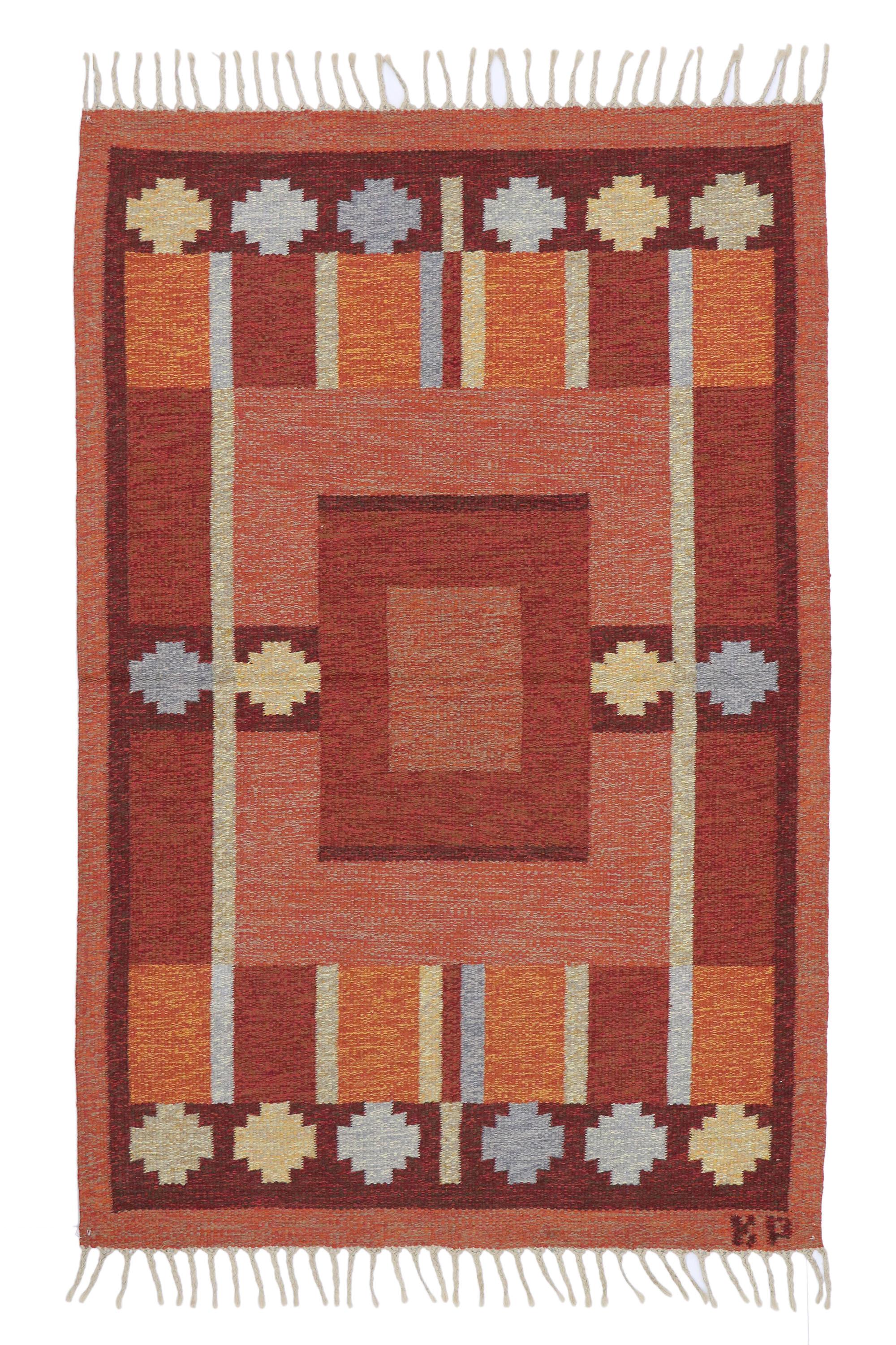 Vintage Swedish Kilim Rug with Scandinavian Modern Style by Kerstin Persson  For Sale 5