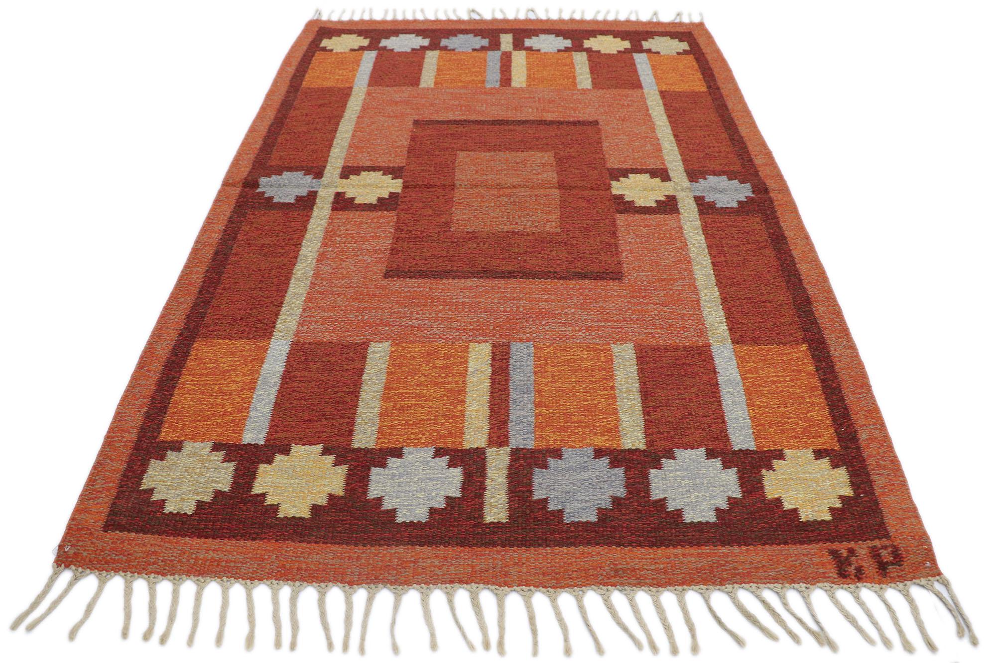 20th Century Vintage Swedish Kilim Rug with Scandinavian Modern Style by Kerstin Persson  For Sale