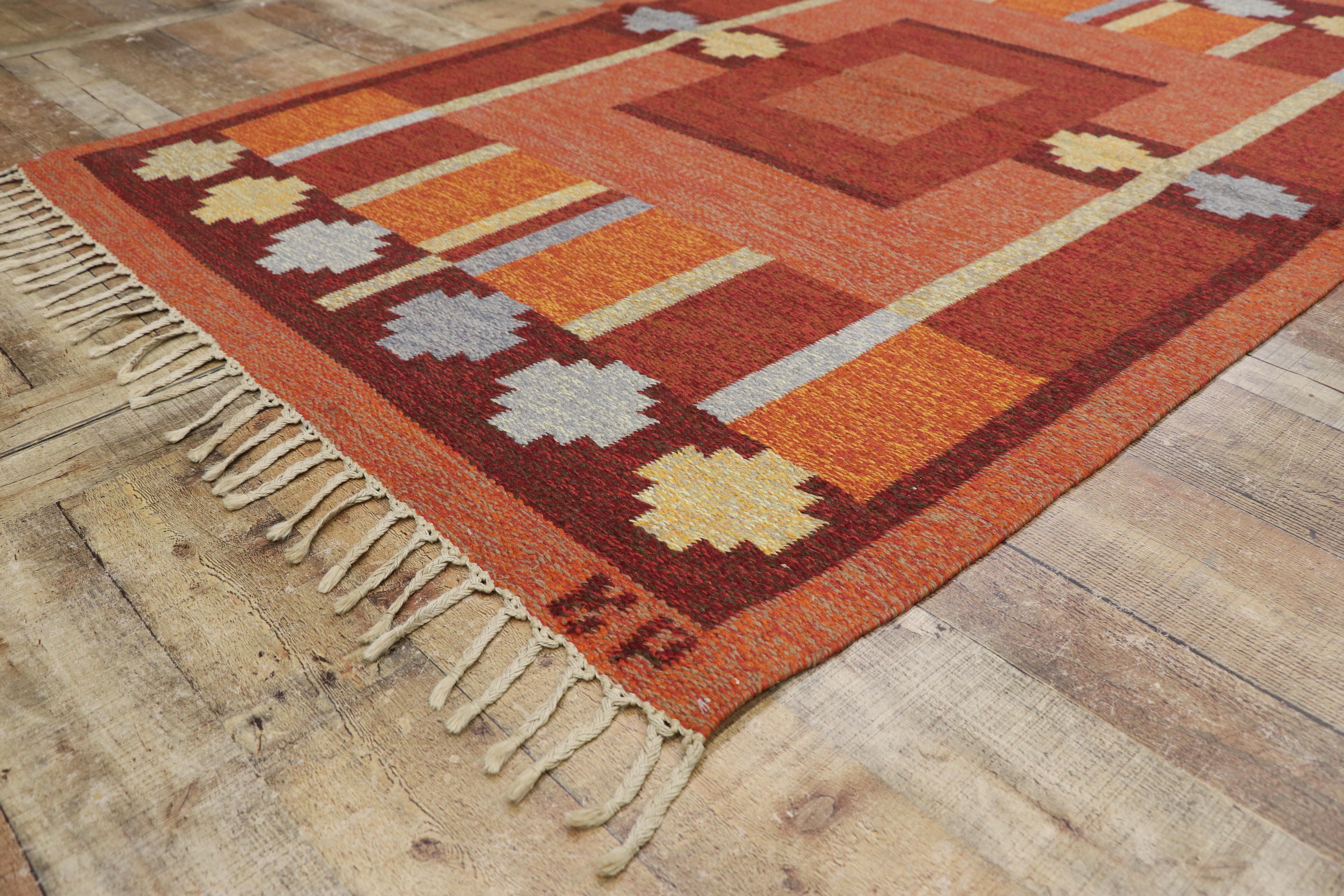 Vintage Swedish Kilim Rug with Scandinavian Modern Style by Kerstin Persson  For Sale 2