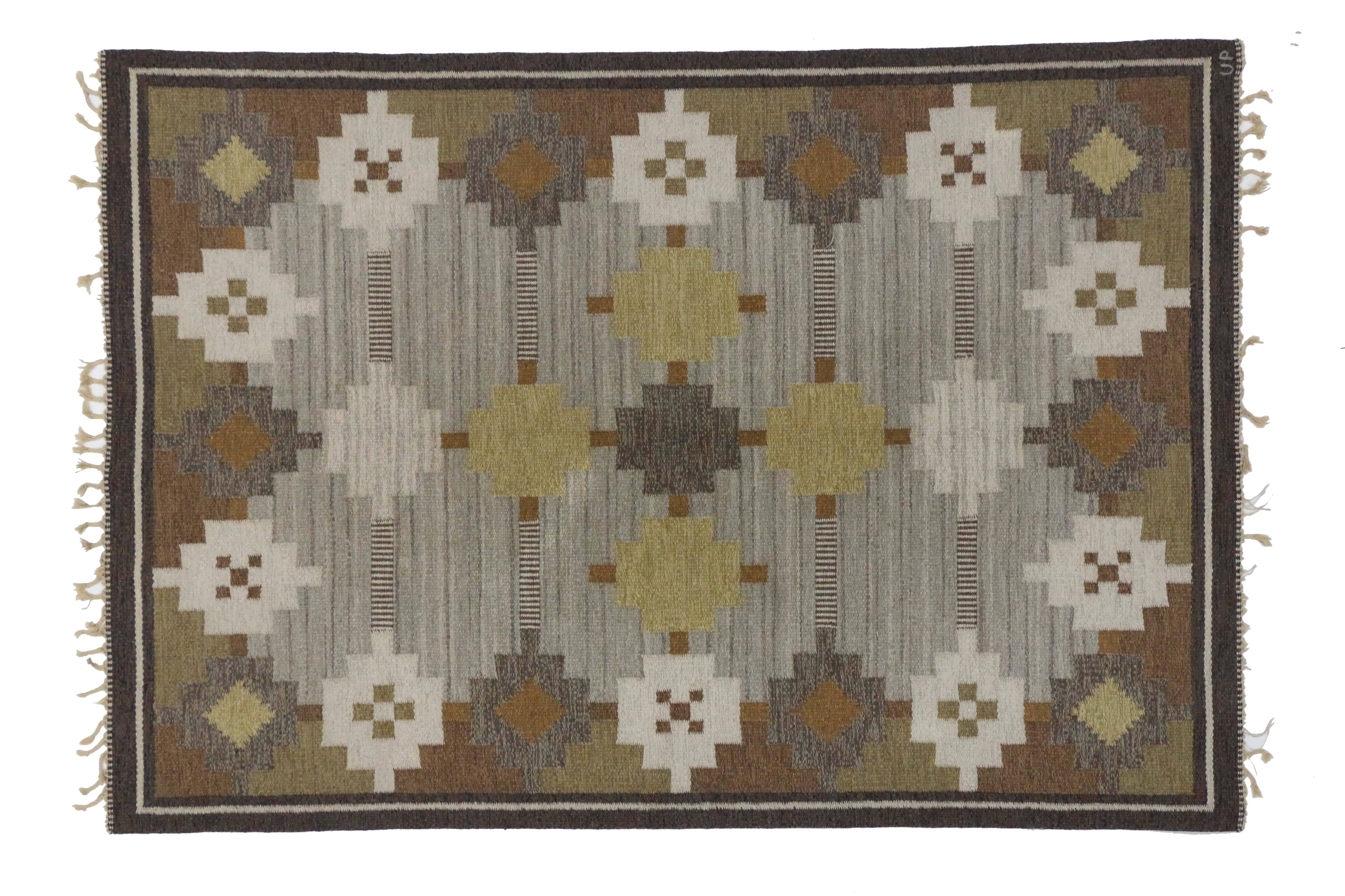 20th Century Vintage Swedish Kilim Rug with Scandinavian Modern Style