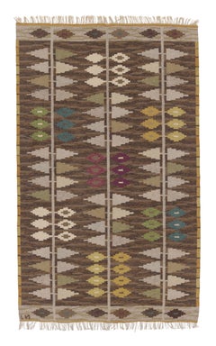 Vintage Swedish Kilim with All-Over Geometric Play in Earthy Tones - Rug & Kilim