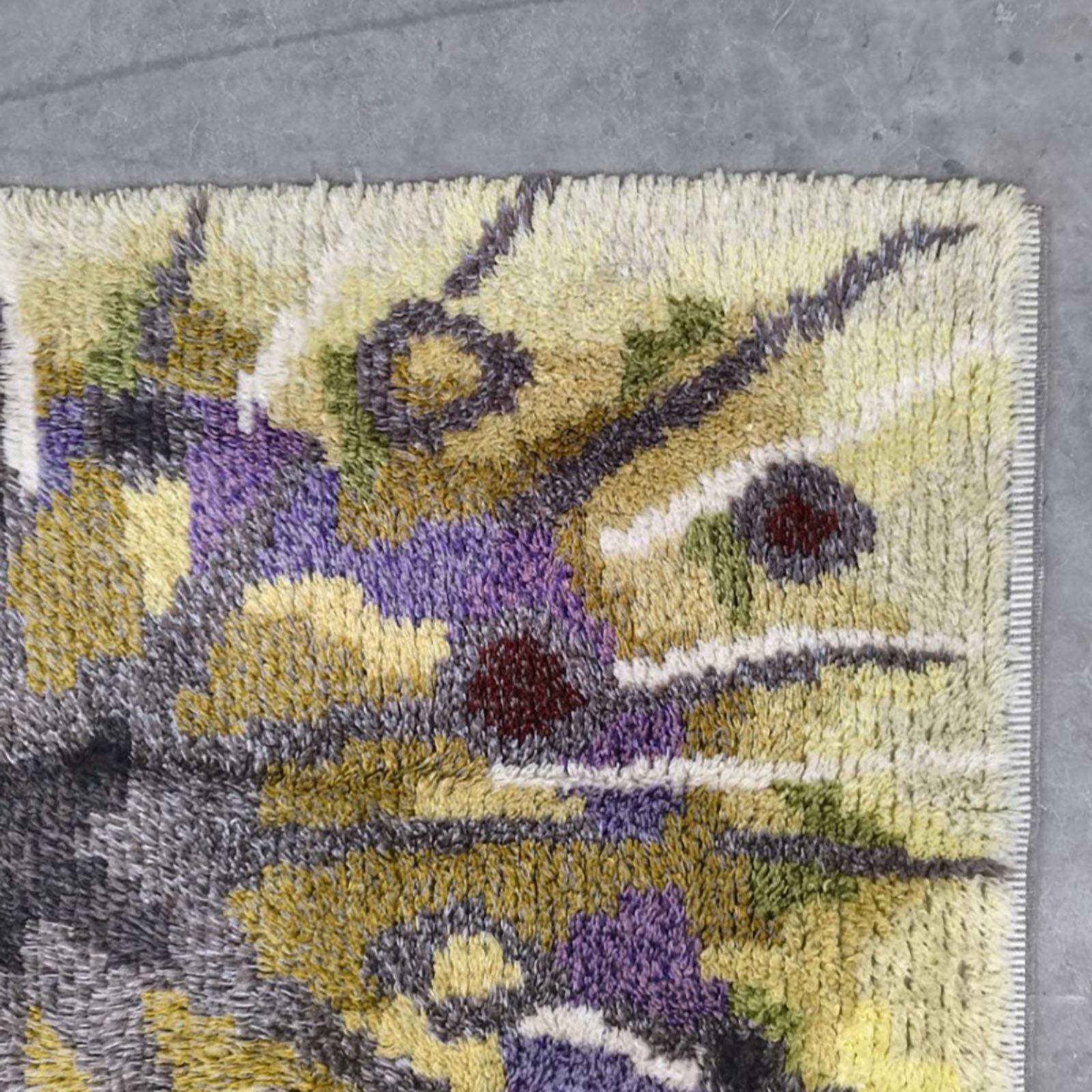Tappeto vintage svedese Krokus Flower Ryamatta, Tibet di Ingrid Jagarz per Marks Rya In condizioni ottime in vendita a Bochum, NRW