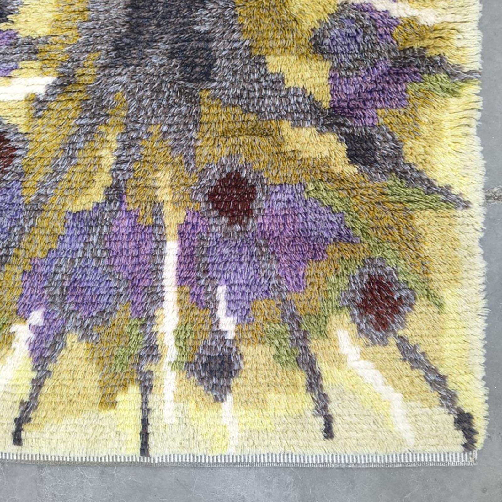 Metà XX secolo Tappeto vintage svedese Krokus Flower Ryamatta, Tibet di Ingrid Jagarz per Marks Rya in vendita