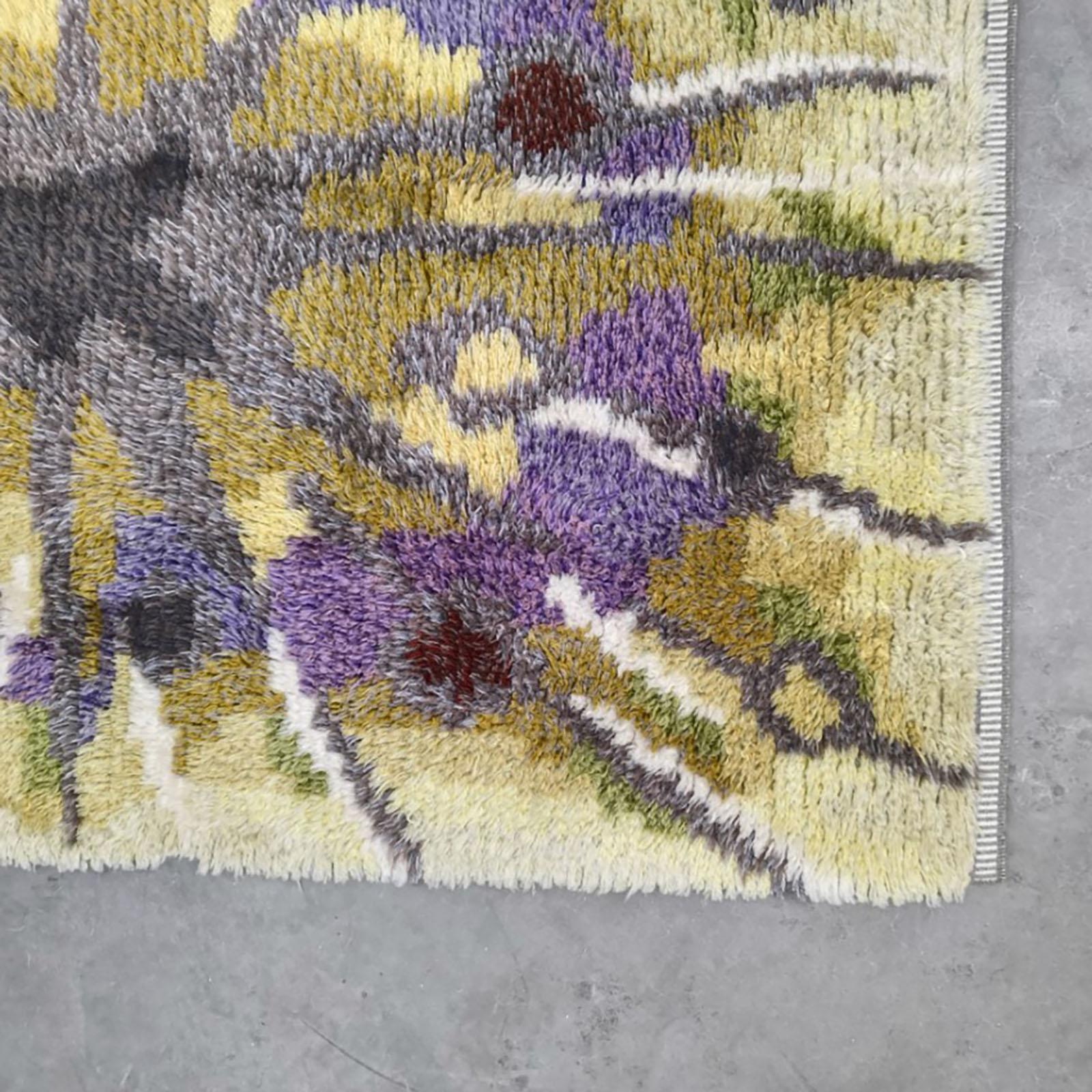 Lana Tappeto vintage svedese Krokus Flower Ryamatta, Tibet di Ingrid Jagarz per Marks Rya in vendita