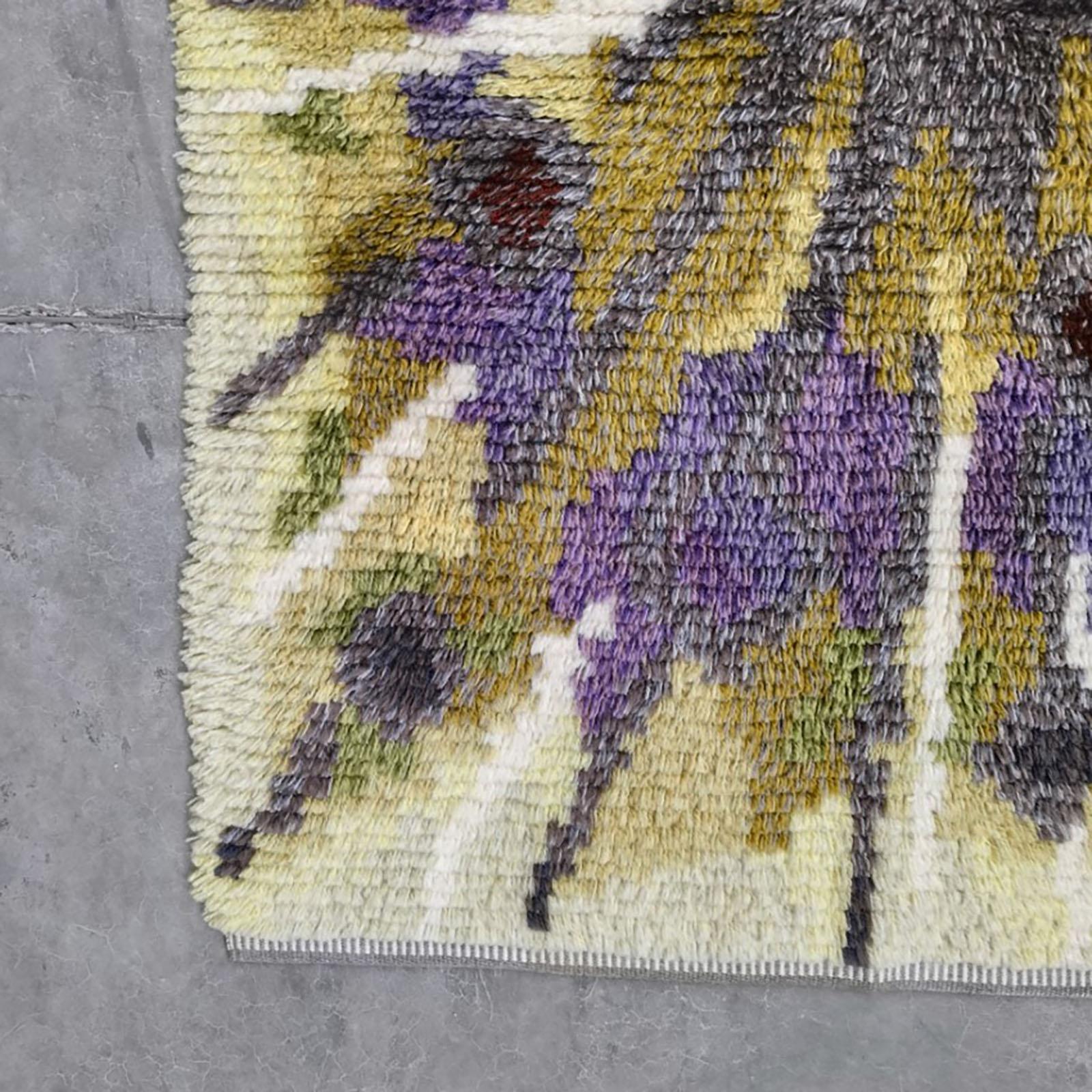 Tappeto vintage svedese Krokus Flower Ryamatta, Tibet di Ingrid Jagarz per Marks Rya in vendita 1