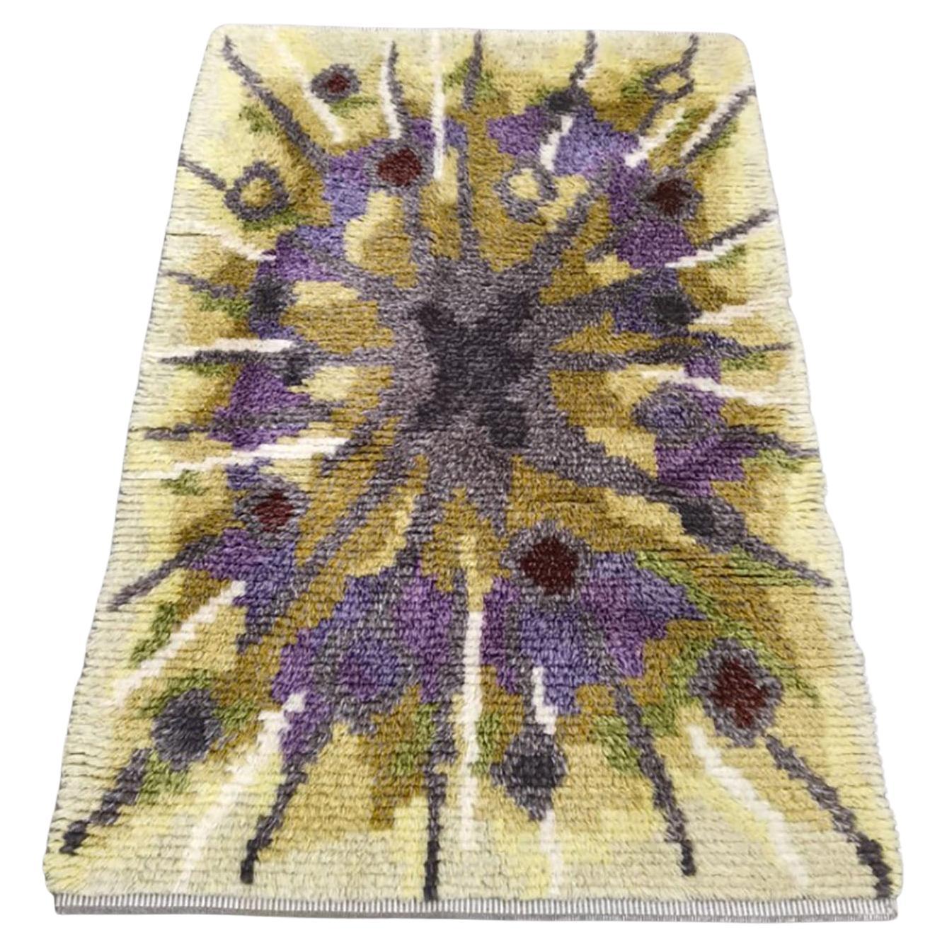 Vintage Swedish Krokus Flower Ryamatta Rug, Tibet by Ingrid Jagarz for Marks Rya