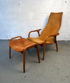 Vintage Swedish Lamino Chair & Ottoman aus Schafsleder von Yngve Ekstrom für Swedese