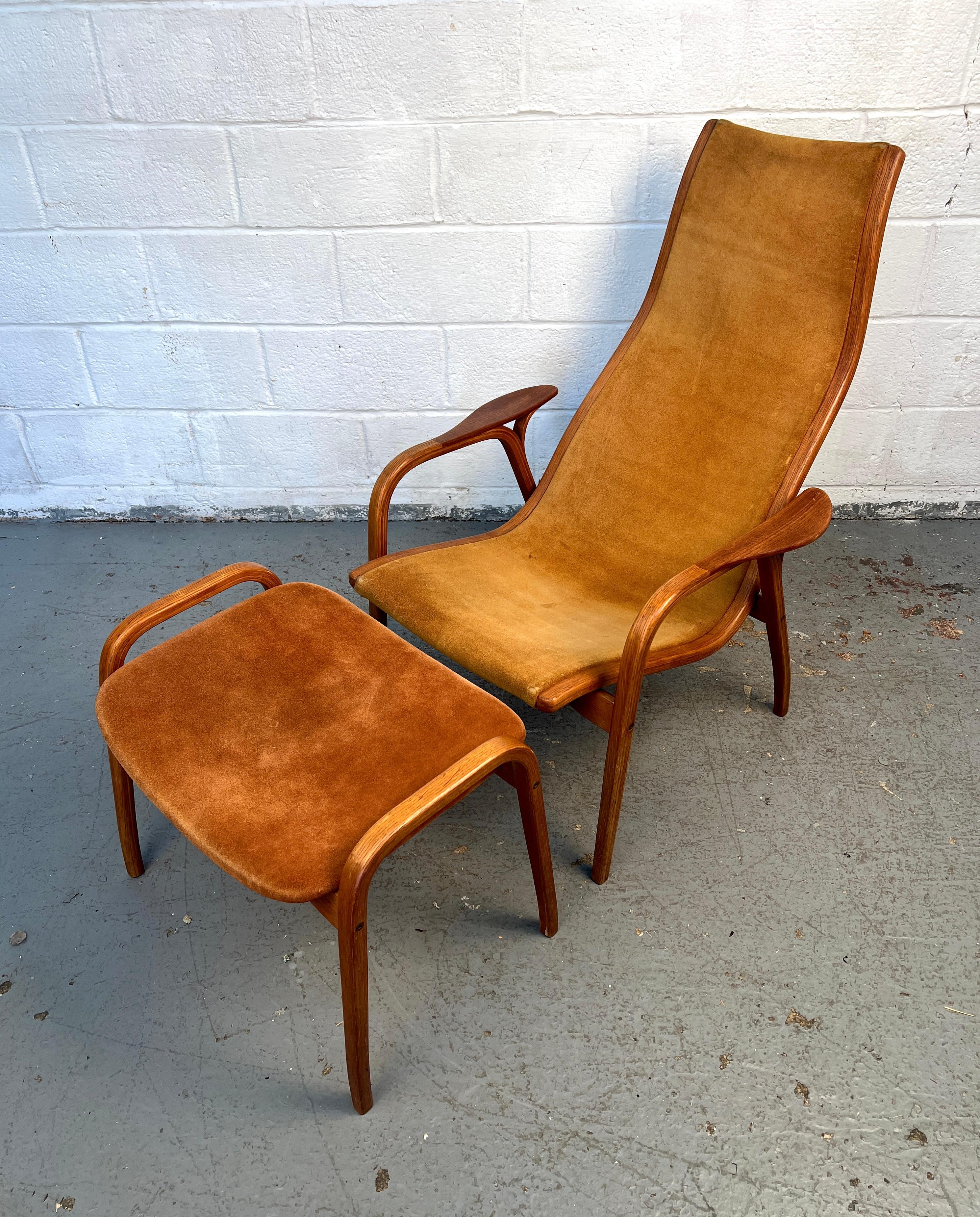 Mid-Century Modern Vintage Swedish Lamino Chair & Ottoman in Sheepskin by Yngve Ekstrom for Swedese For Sale