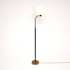 Vintage Swedish Leather and Brass Floor Lamp