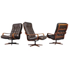 Vintage Swedish Leather Swivel Armchair, 1960s