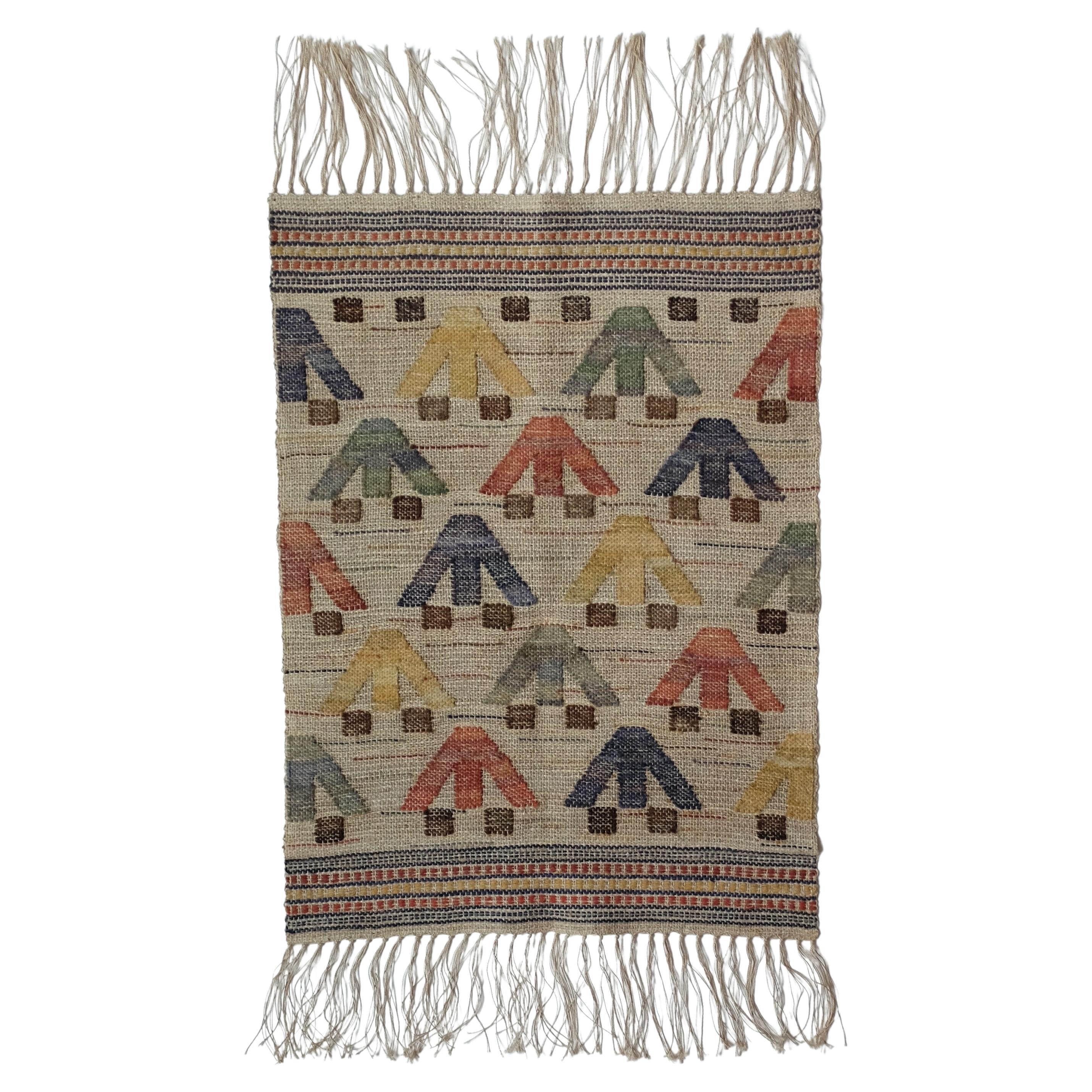 Vintage Swedish Linen and Wool Tapestry in the Style of Märta Måås Fjetterström