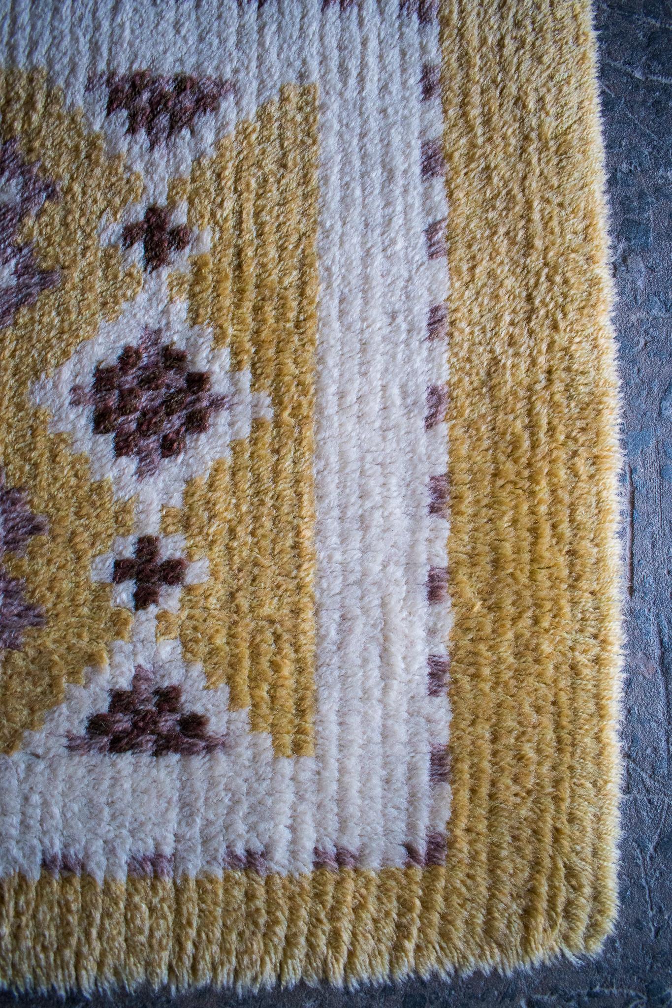 Hand-Knotted Vintage Swedish Mid-Century Modern Shag Rya Rug For Sale