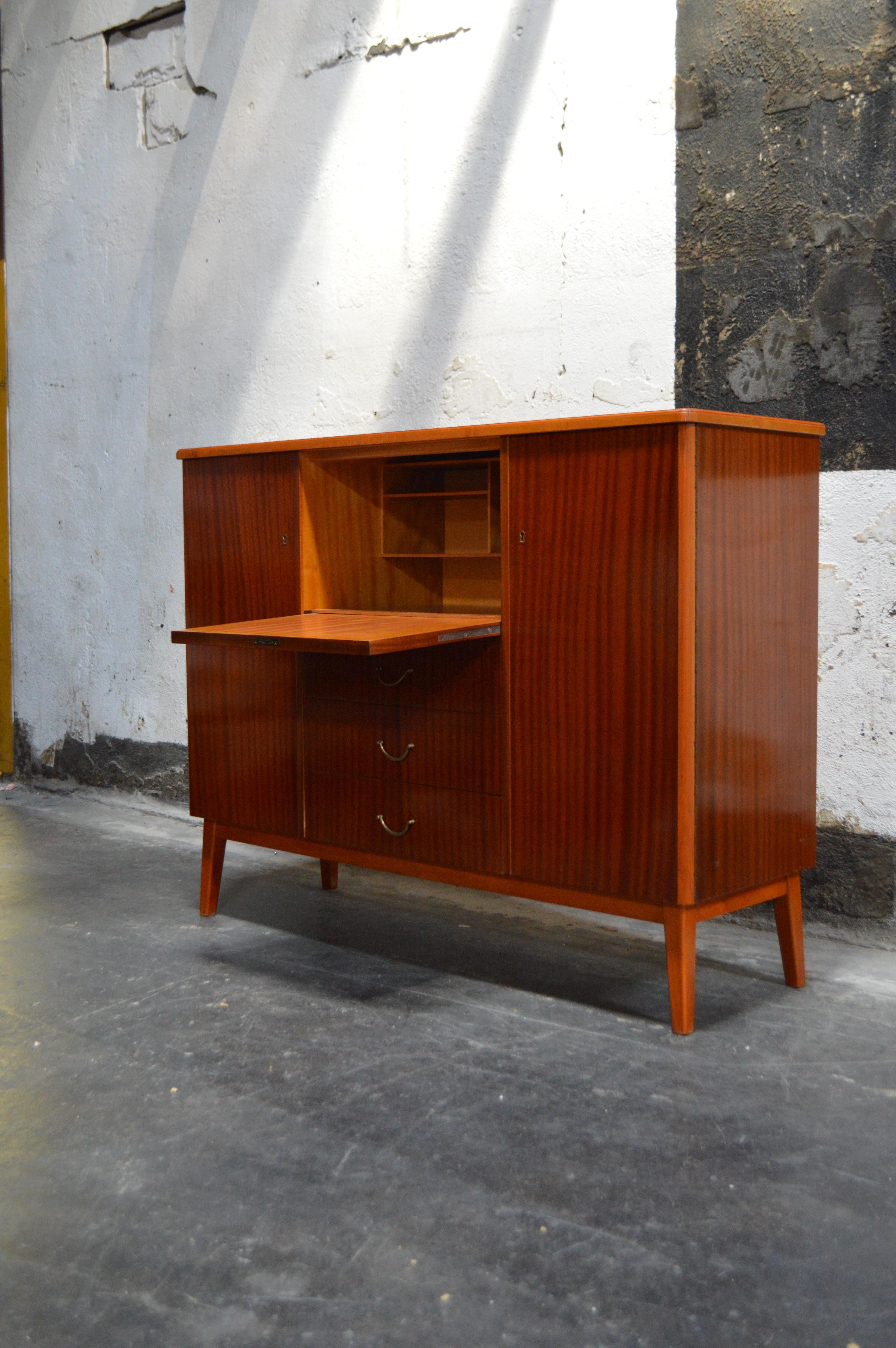 Vintage Swedish Mid-Century Modern Mahogany Cabinet Drop Leaf Desk Secretary In Good Condition For Sale In Atlanta, GA
