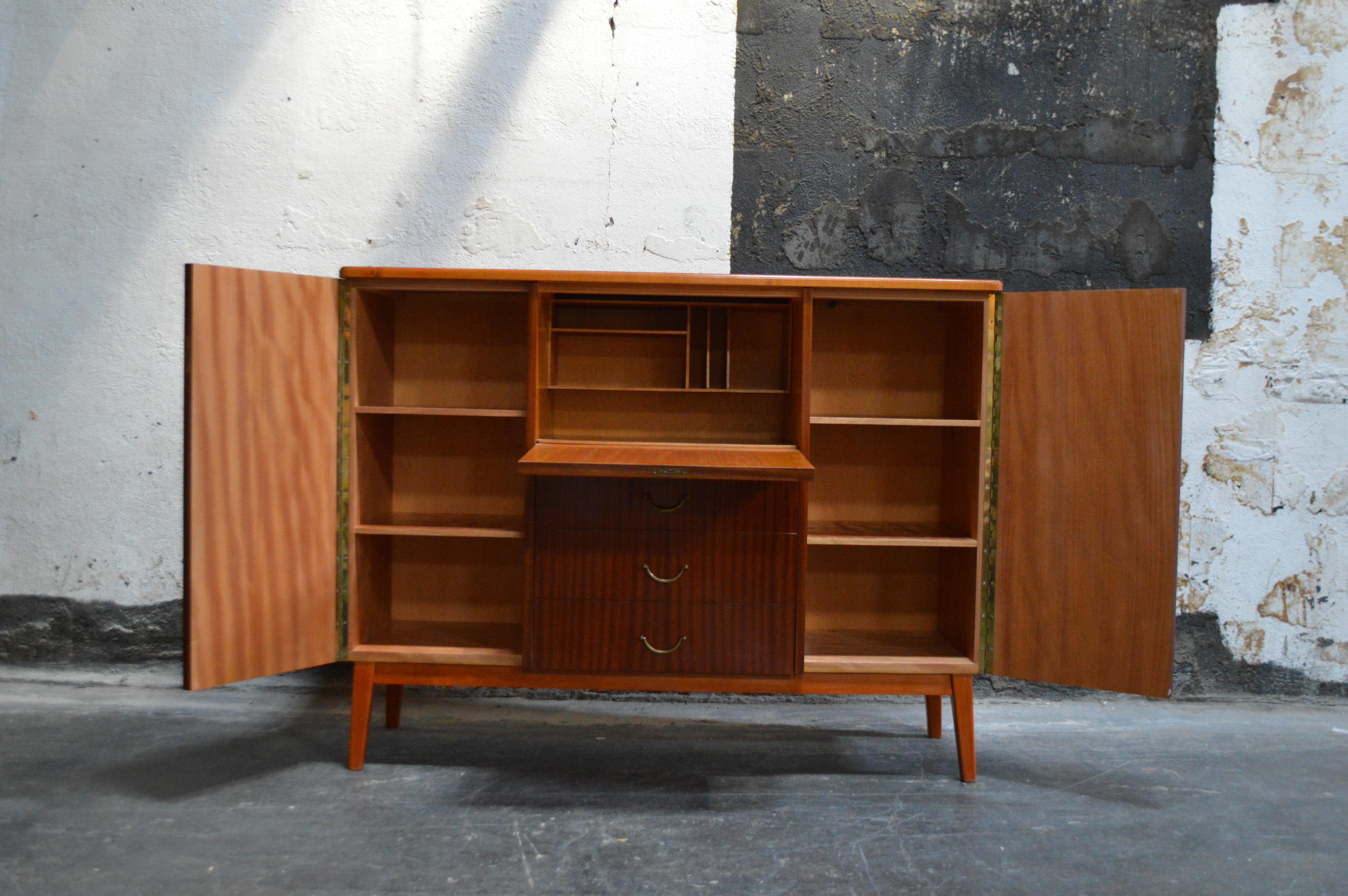 Vintage Swedish Mid-Century Modern Mahogany Cabinet Drop Leaf Desk Secretary For Sale 1