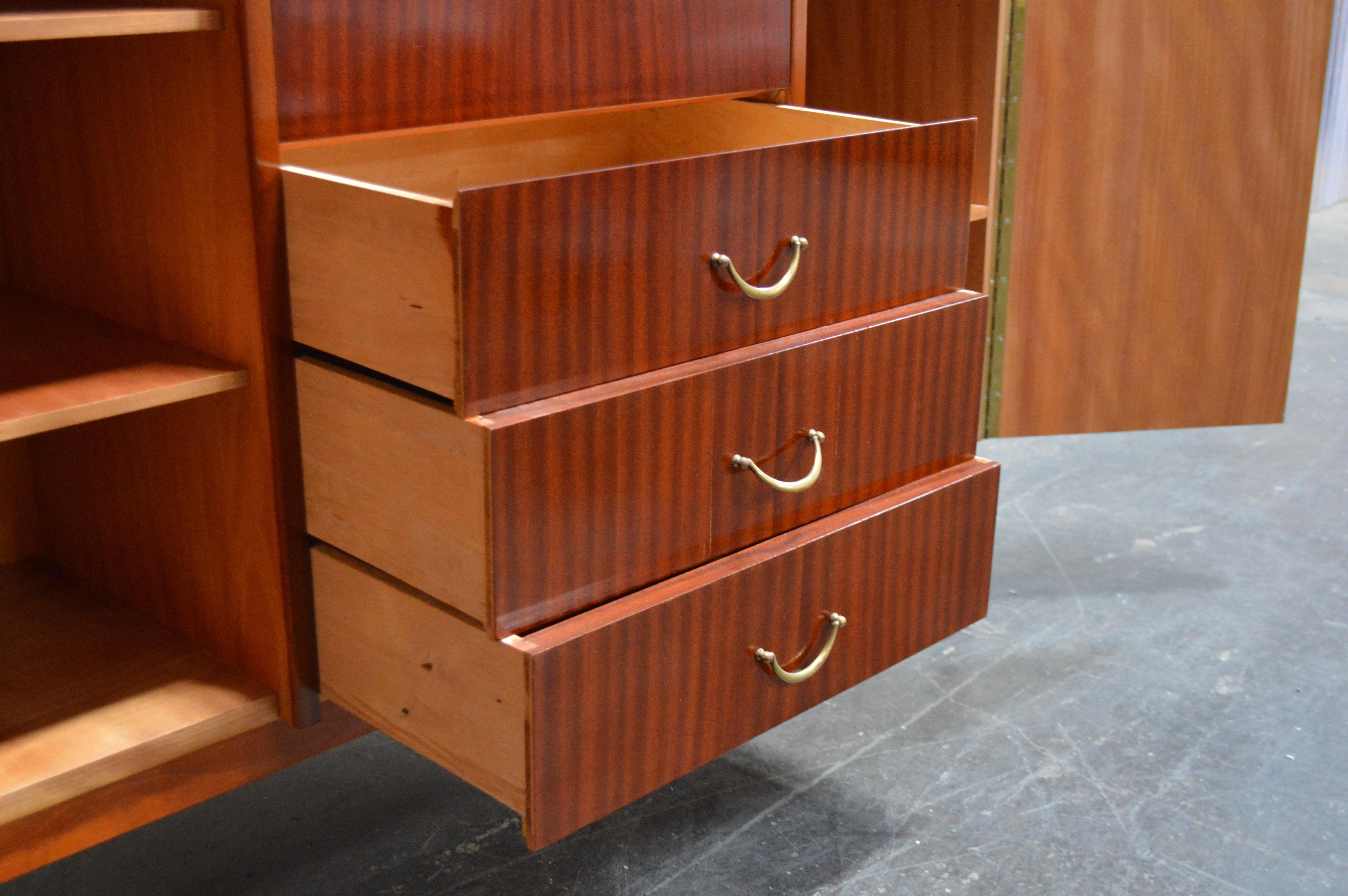 20th Century Vintage Swedish Mid-Century Modern Mahogany Cabinet Drop Leaf Desk Secretary For Sale