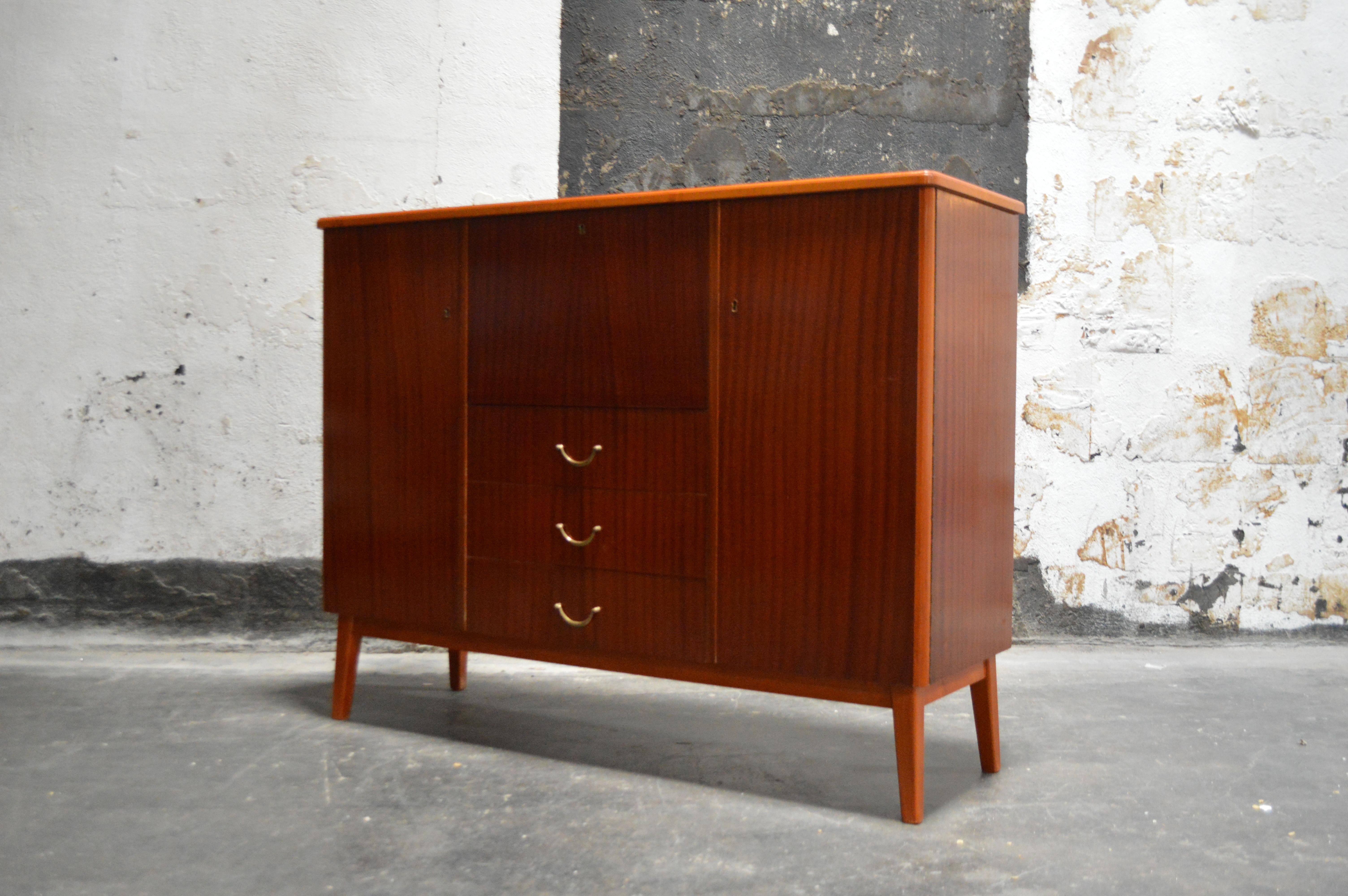 Vintage Swedish Mid-Century Modern Mahogany Cabinet Drop Leaf Desk Secretary For Sale 4