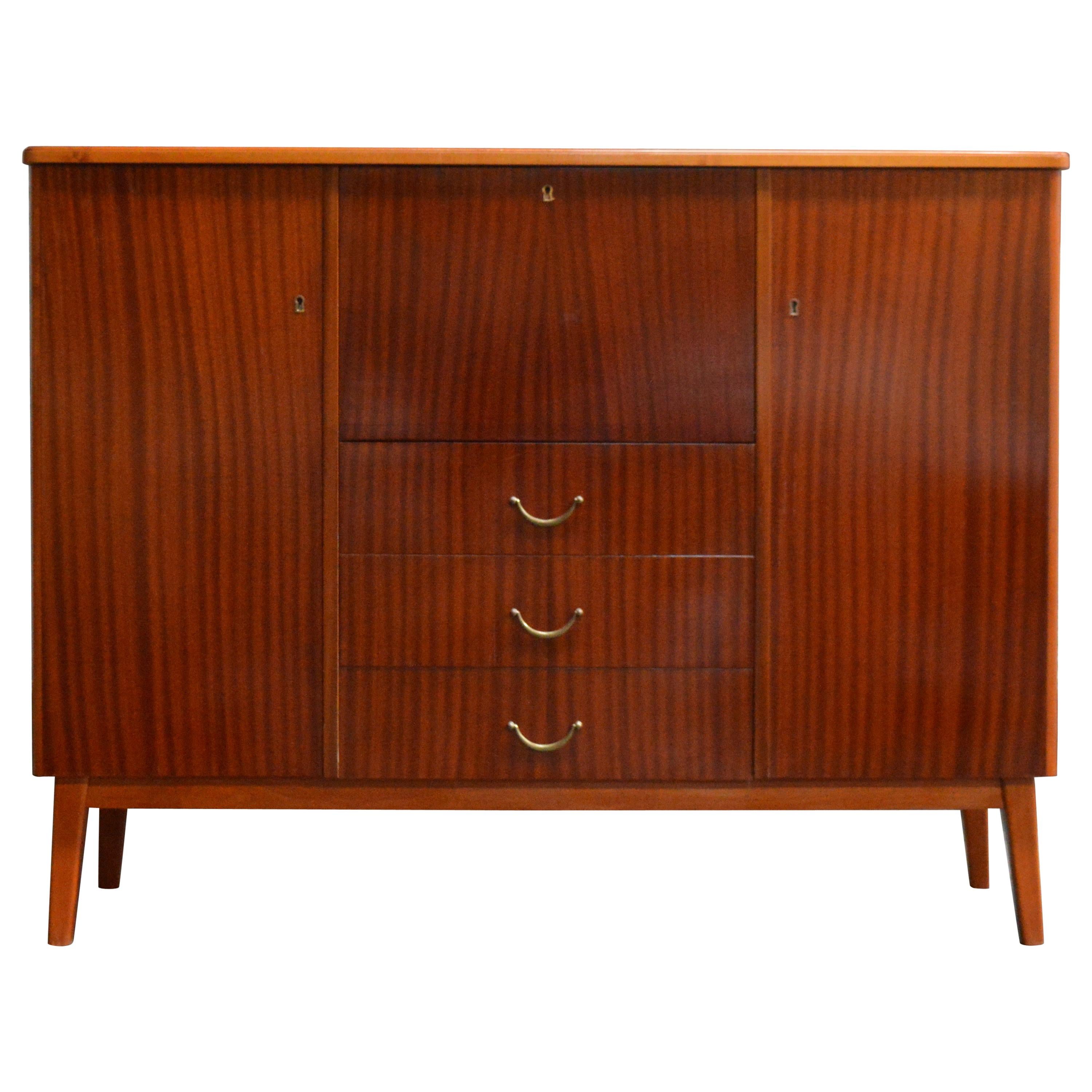 Vintage Swedish Mid-Century Modern Mahogany Cabinet Drop Leaf Desk Secretary
