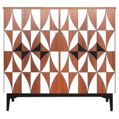 Vintage Swedish Modern Mahogany Cabinet with Hand Painted Pattern, 1960s