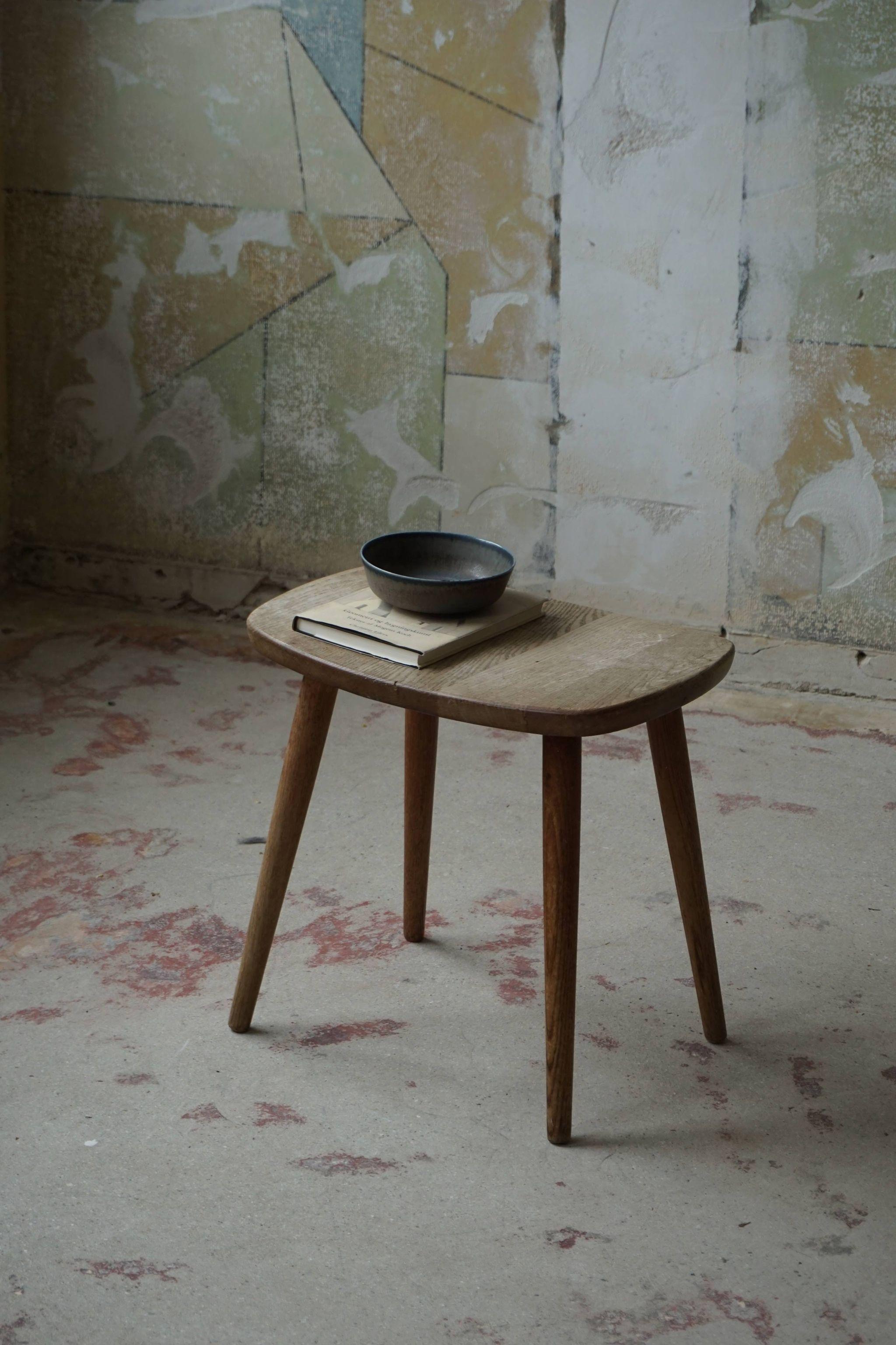 Vintage Swedish modern solid oak stool by Yngve Ekström, Model 