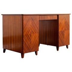 Vintage Swedish Modernist Ribbon Mahogany Parquetry Desk