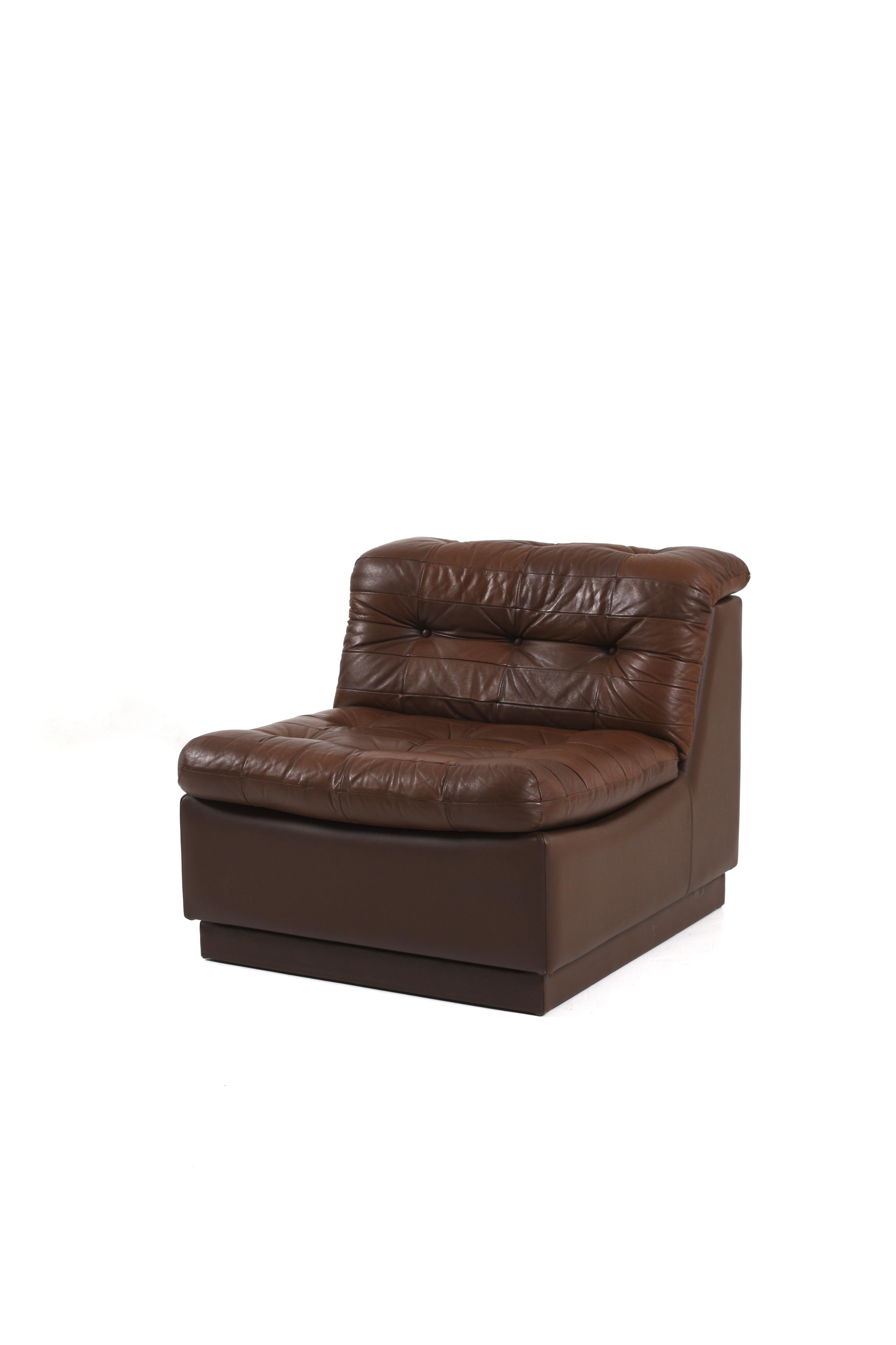 Vintage Swedish Modular Brown Leather Sectional Sofa, 1970s in vendita 3
