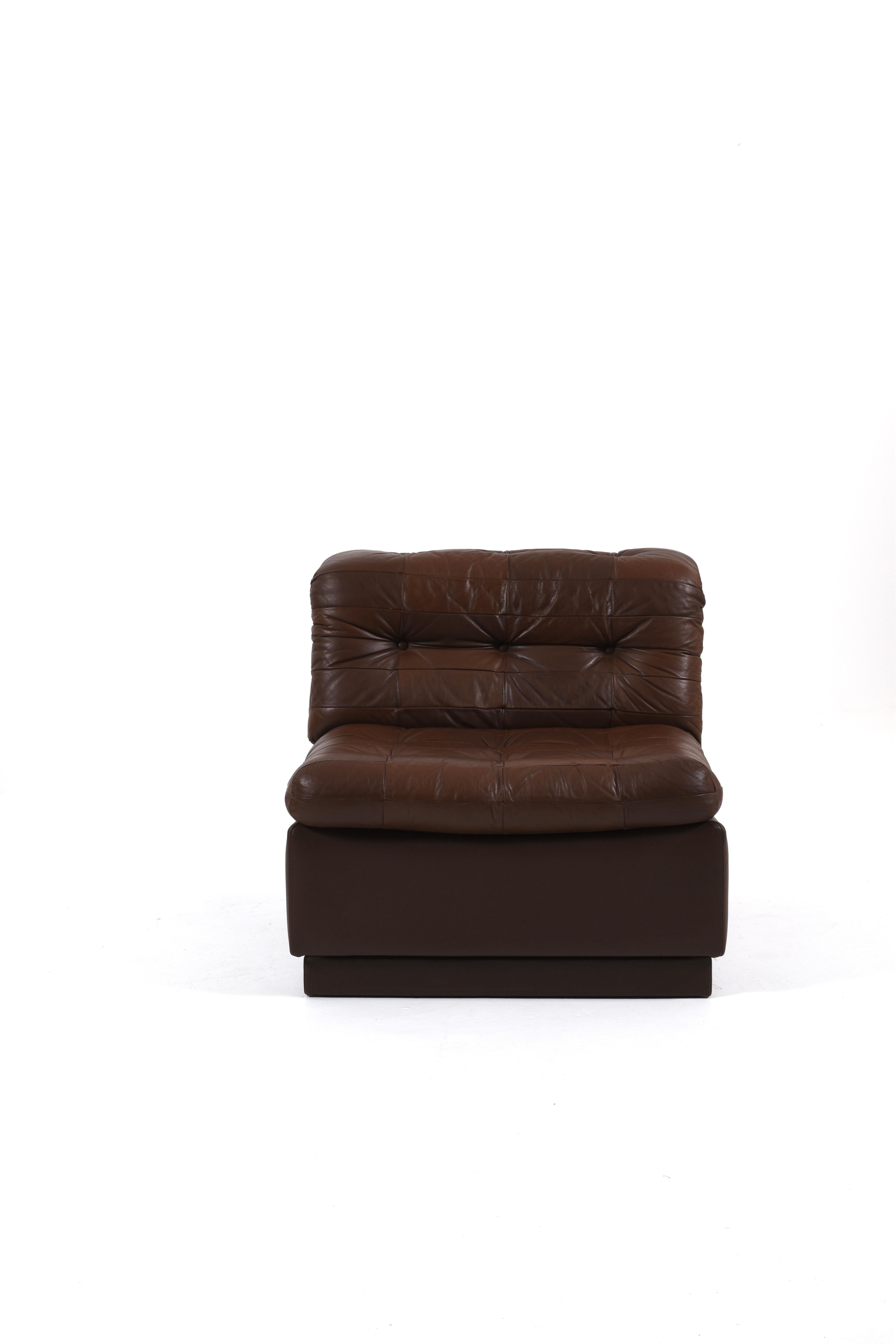 Vintage Swedish Modular Brown Leather Sectional Sofa, 1970s in vendita 4