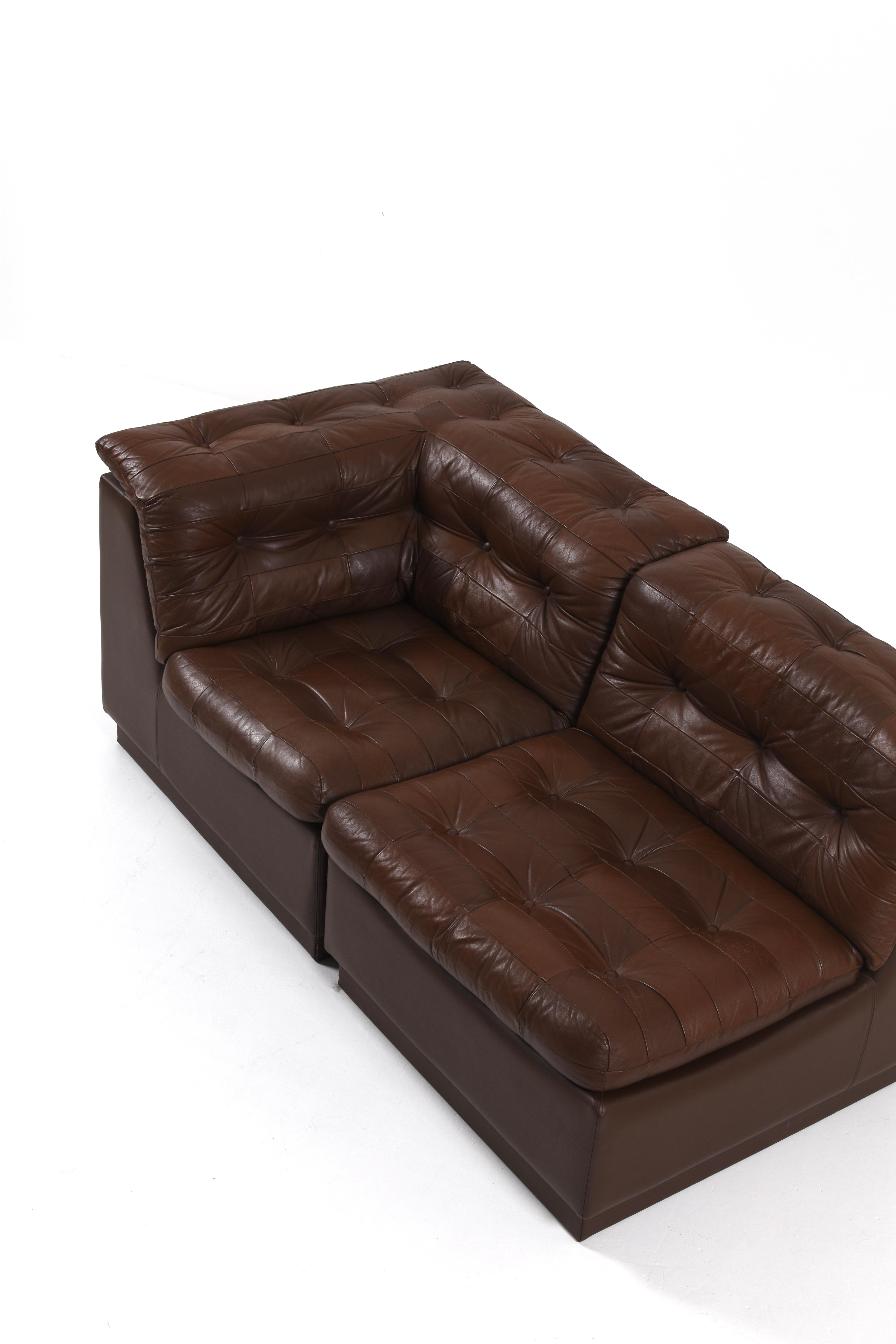 Vintage Swedish Modular Brown Leather Sectional Sofa, 1970s in vendita 6