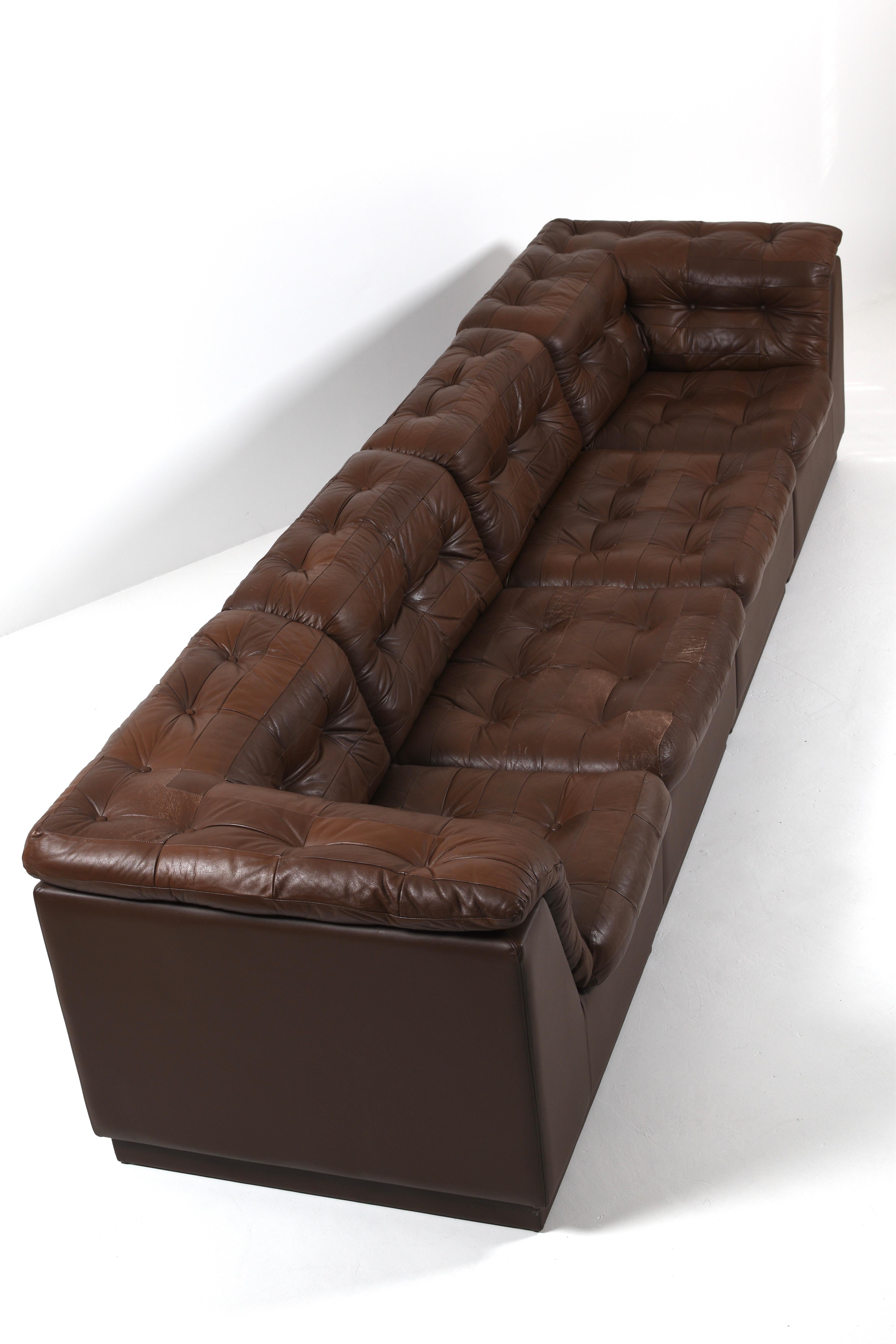 Vintage Swedish Modular Brown Leather Sectional Sofa, 1970s in vendita 7