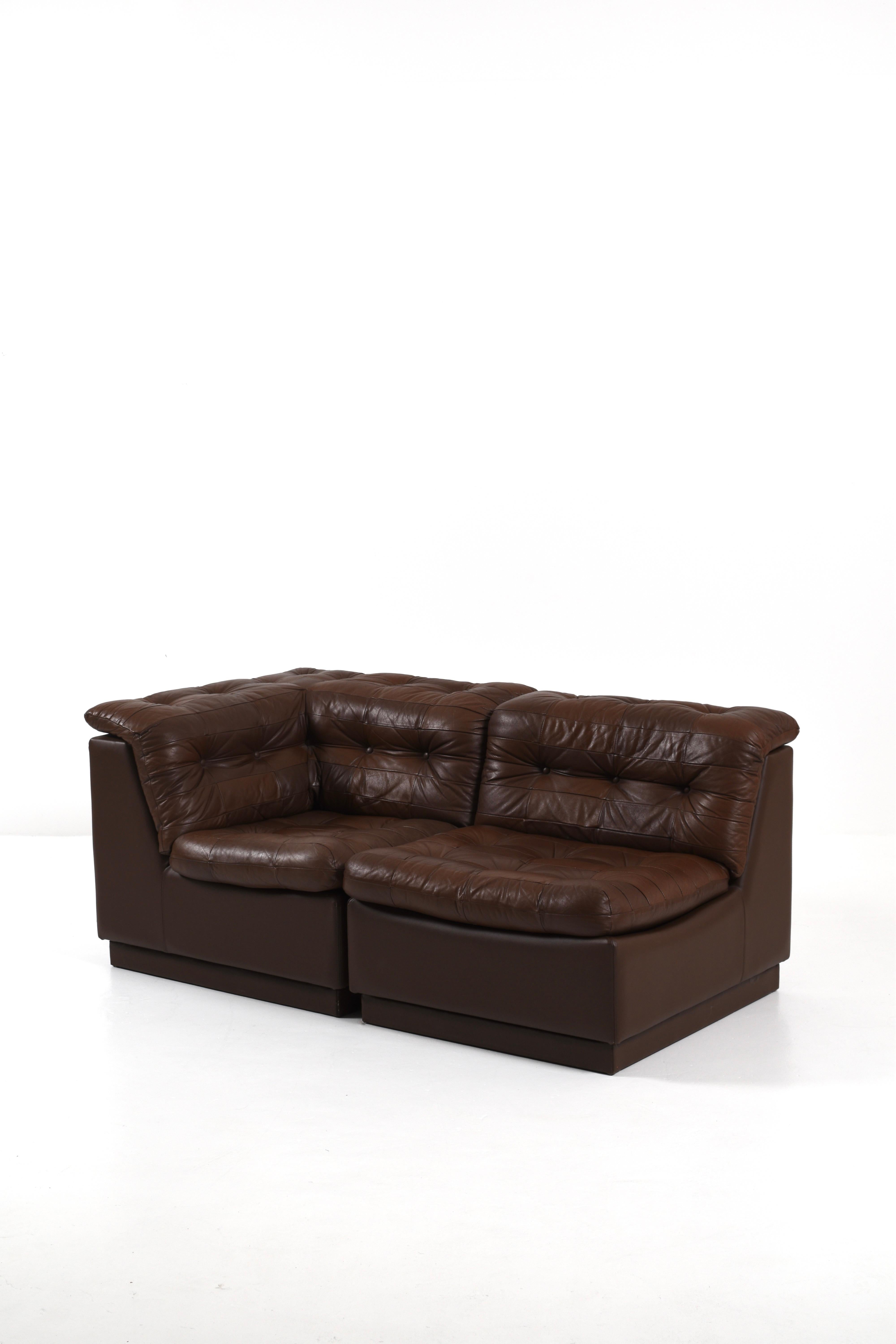 Vintage Swedish Modular Brown Leather Sectional Sofa, 1970s in vendita 8