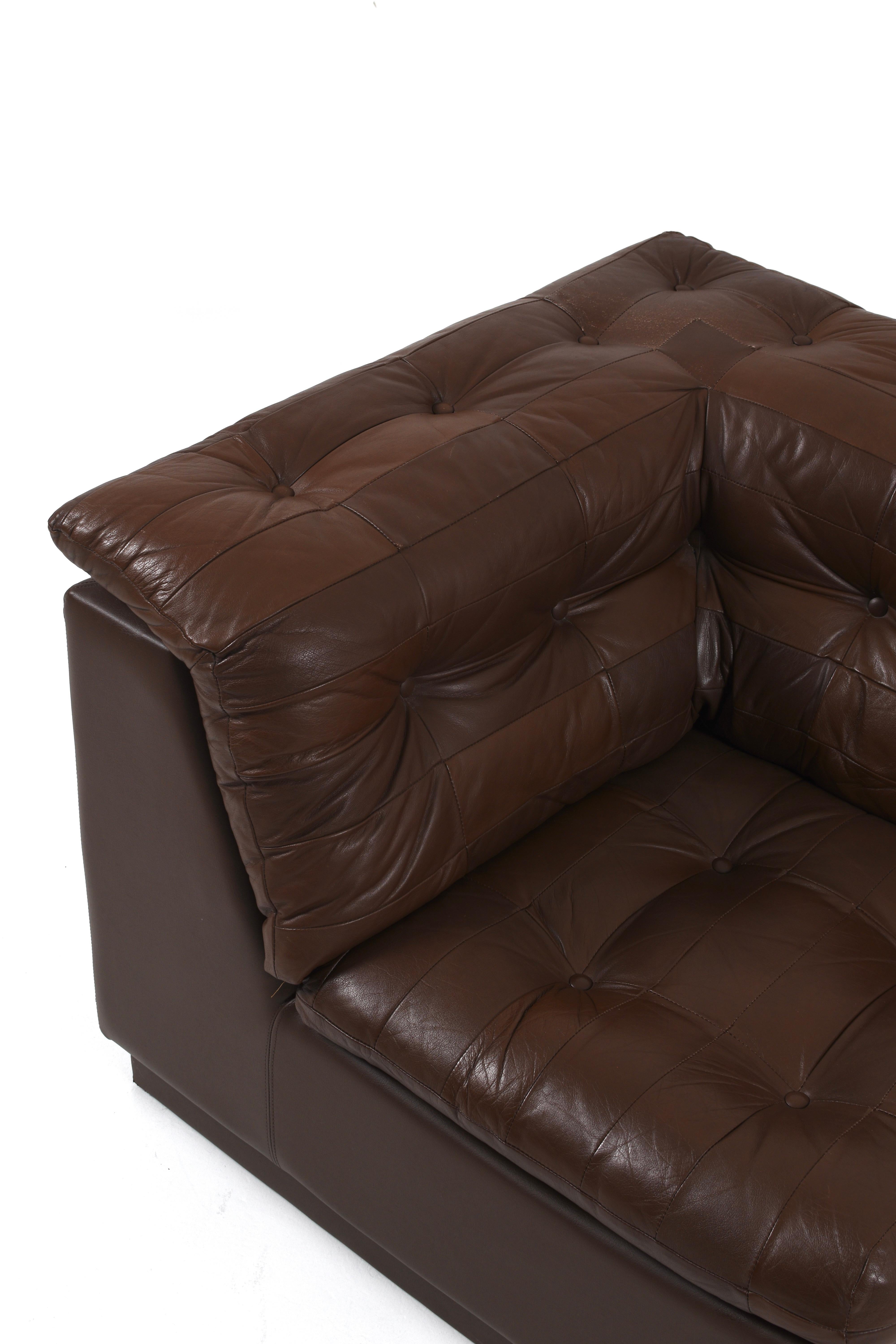 Vintage Swedish Modular Brown Leather Sectional Sofa, 1970s in vendita 9