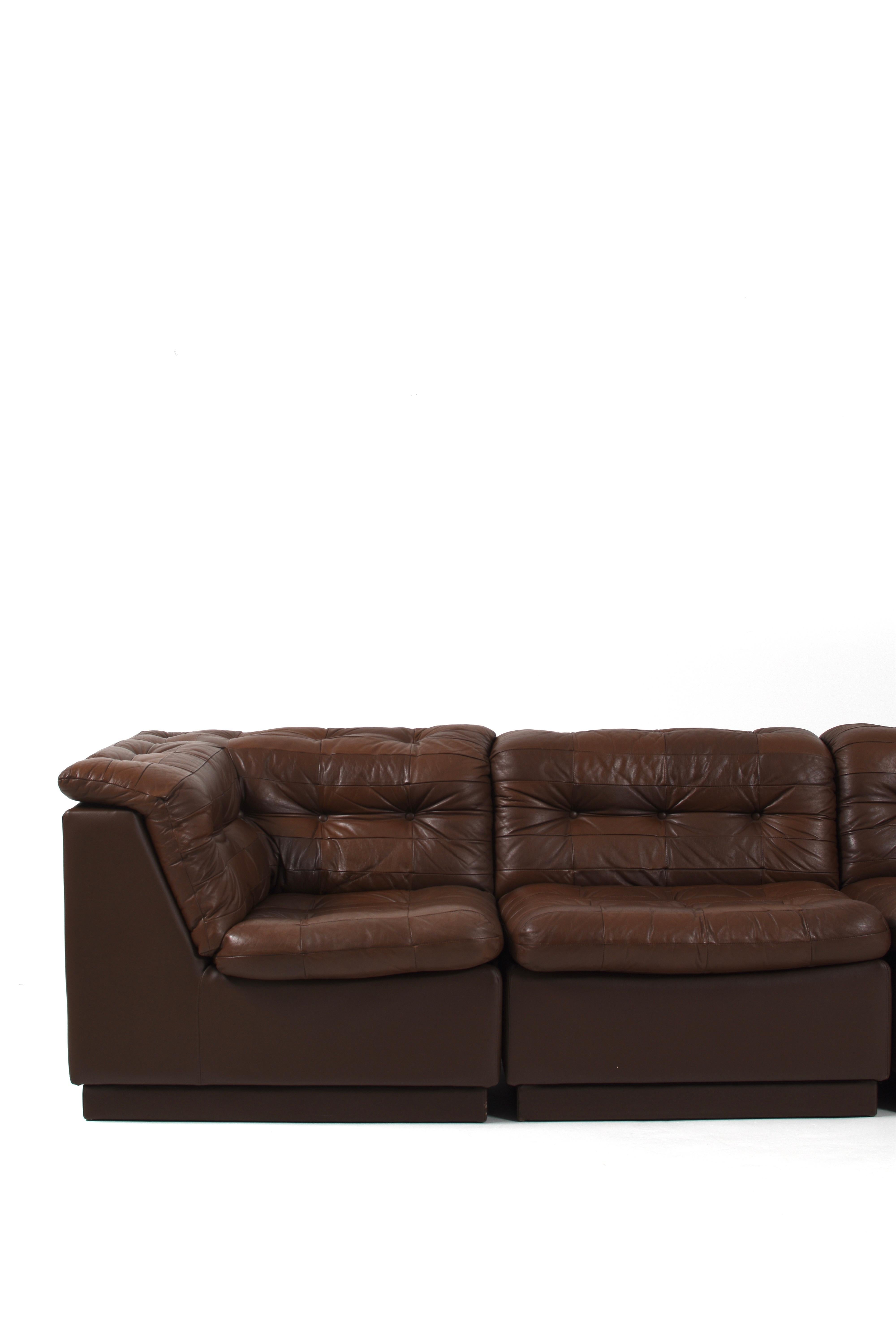Vintage Swedish Modular Brown Leather Sectional Sofa, 1970s in vendita 10