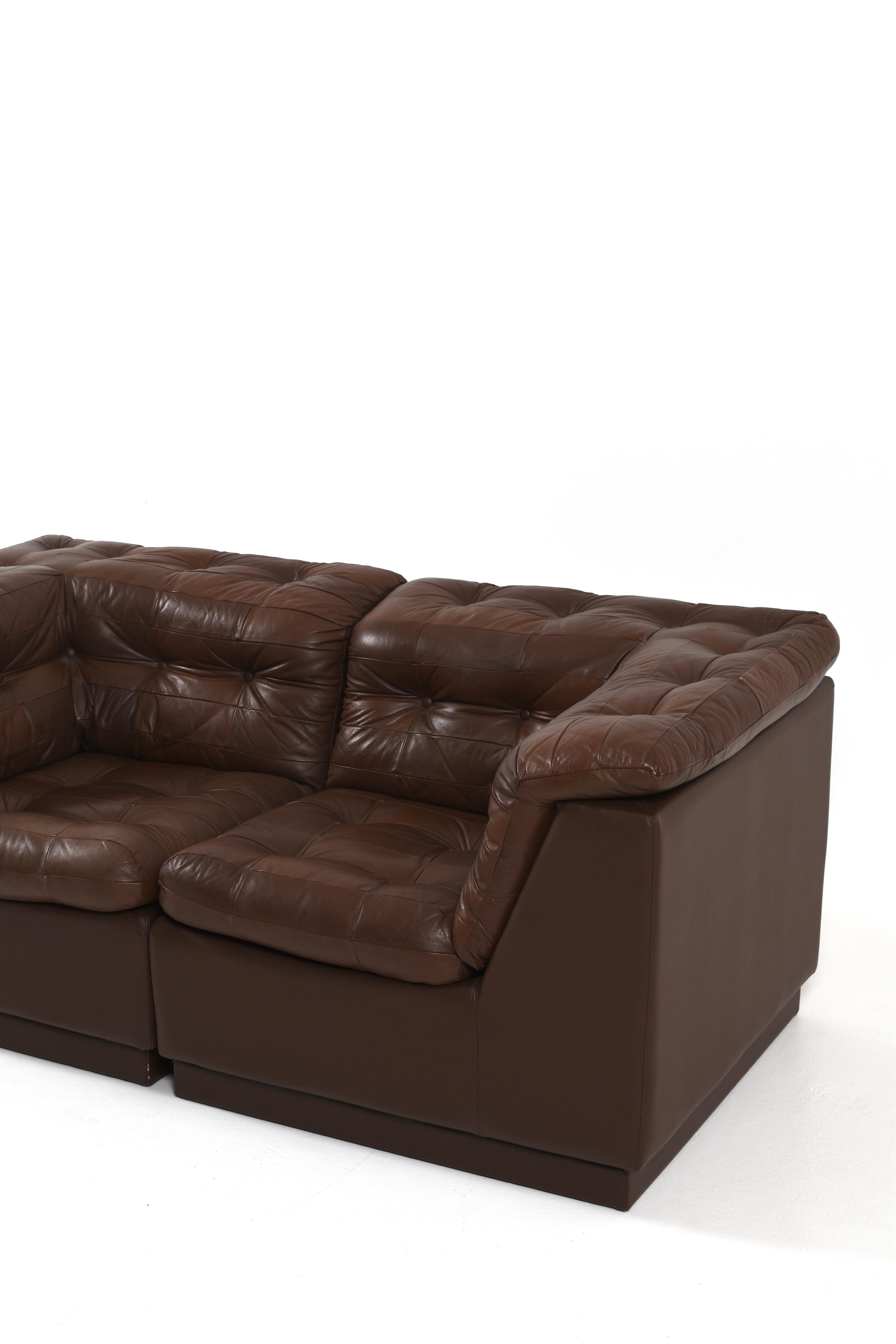 Vintage Swedish Modular Brown Leather Sectional Sofa, 1970s in vendita 11