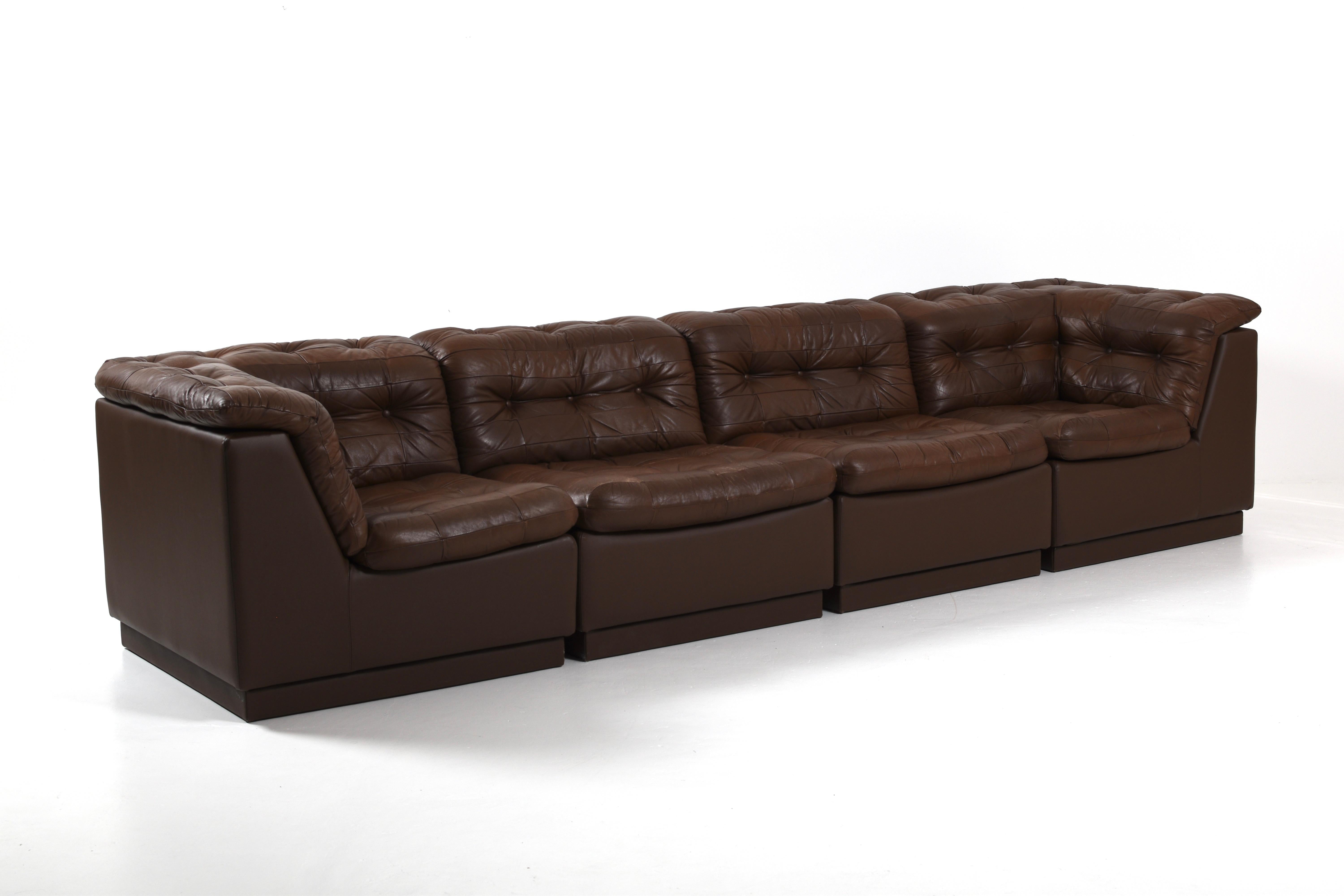 Vintage Swedish Modular Brown Leather Sectional Sofa, 1970s in vendita 12