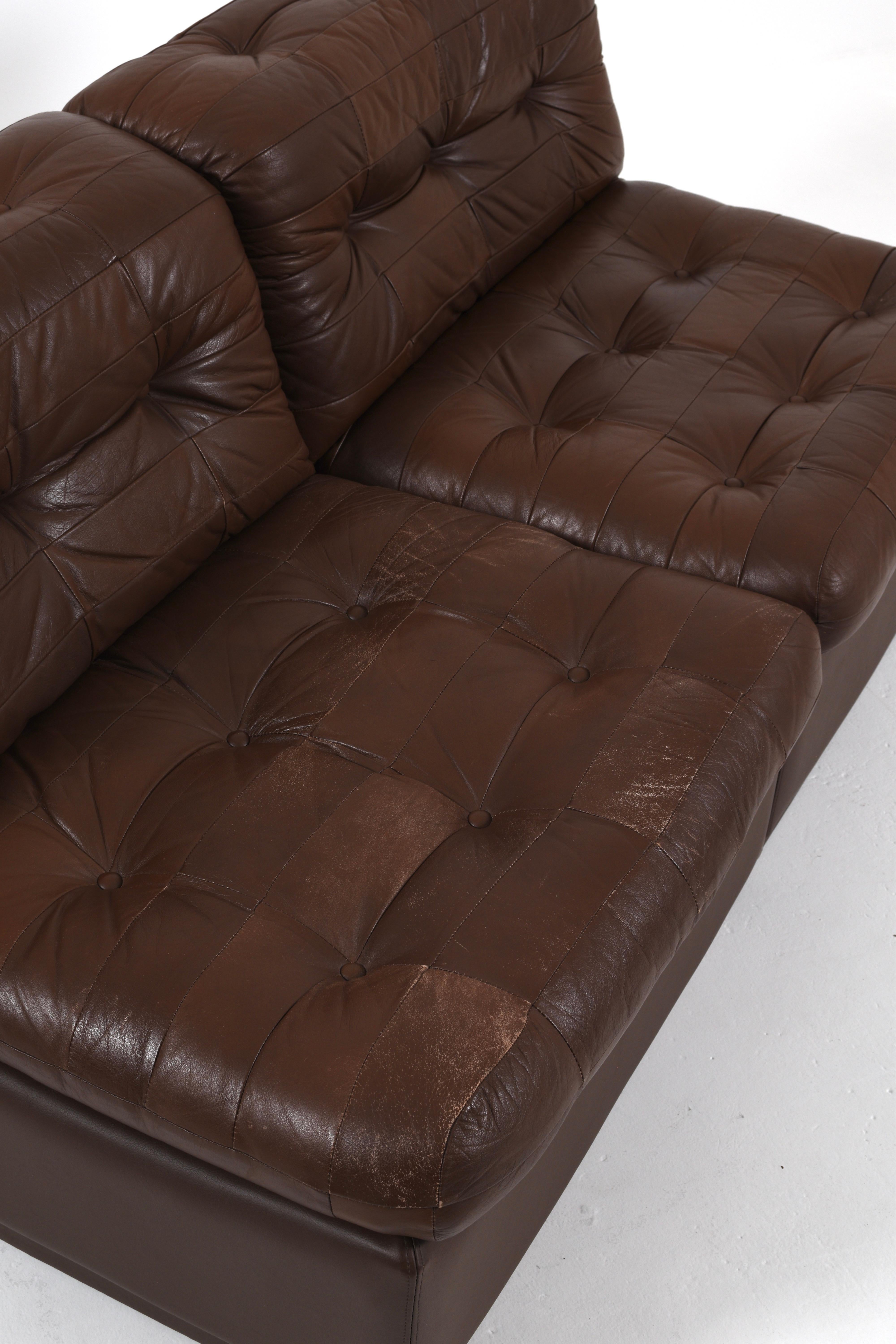 Vintage Swedish Modular Brown Leather Sectional Sofa, 1970s in vendita 13