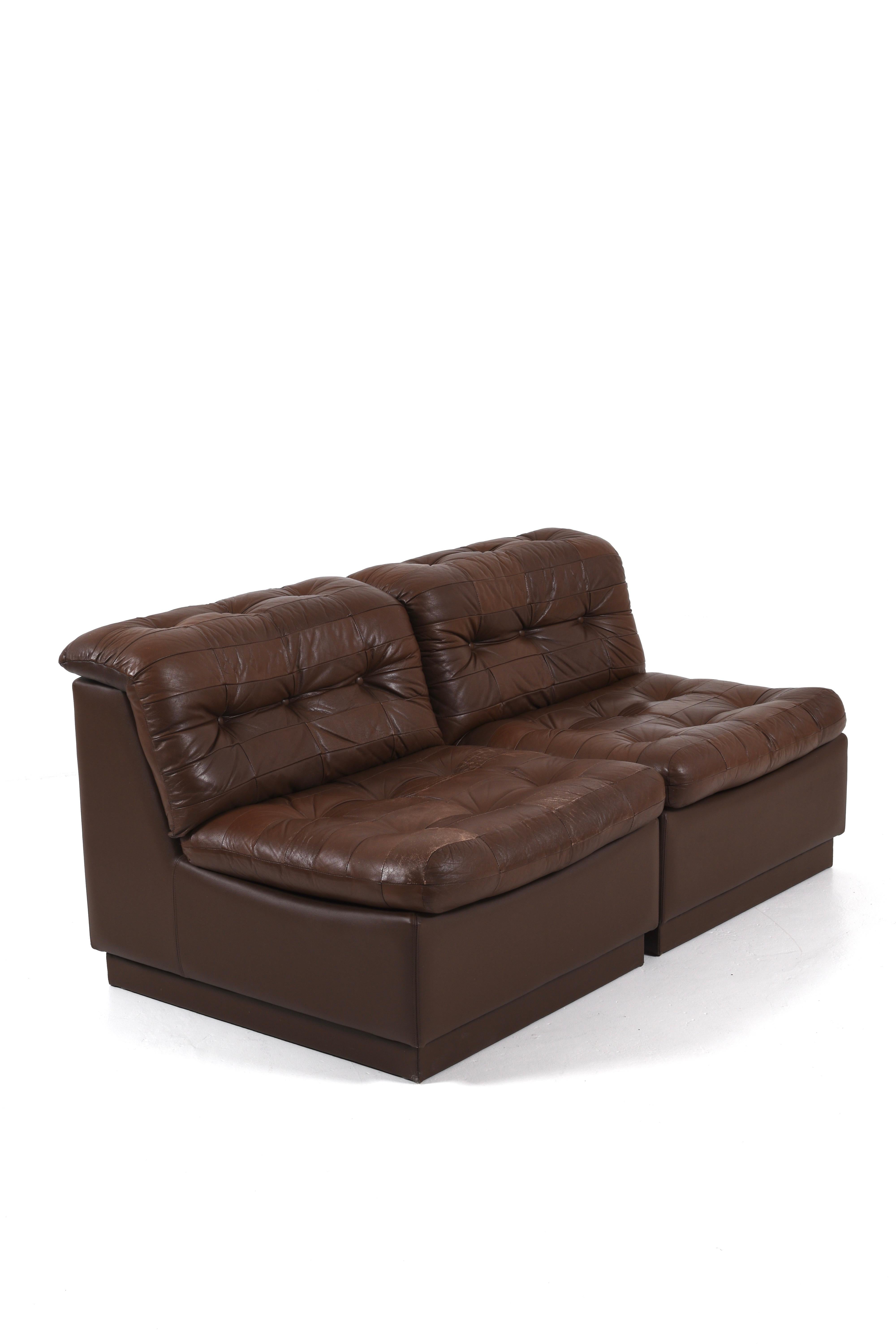 Svedese Vintage Swedish Modular Brown Leather Sectional Sofa, 1970s in vendita