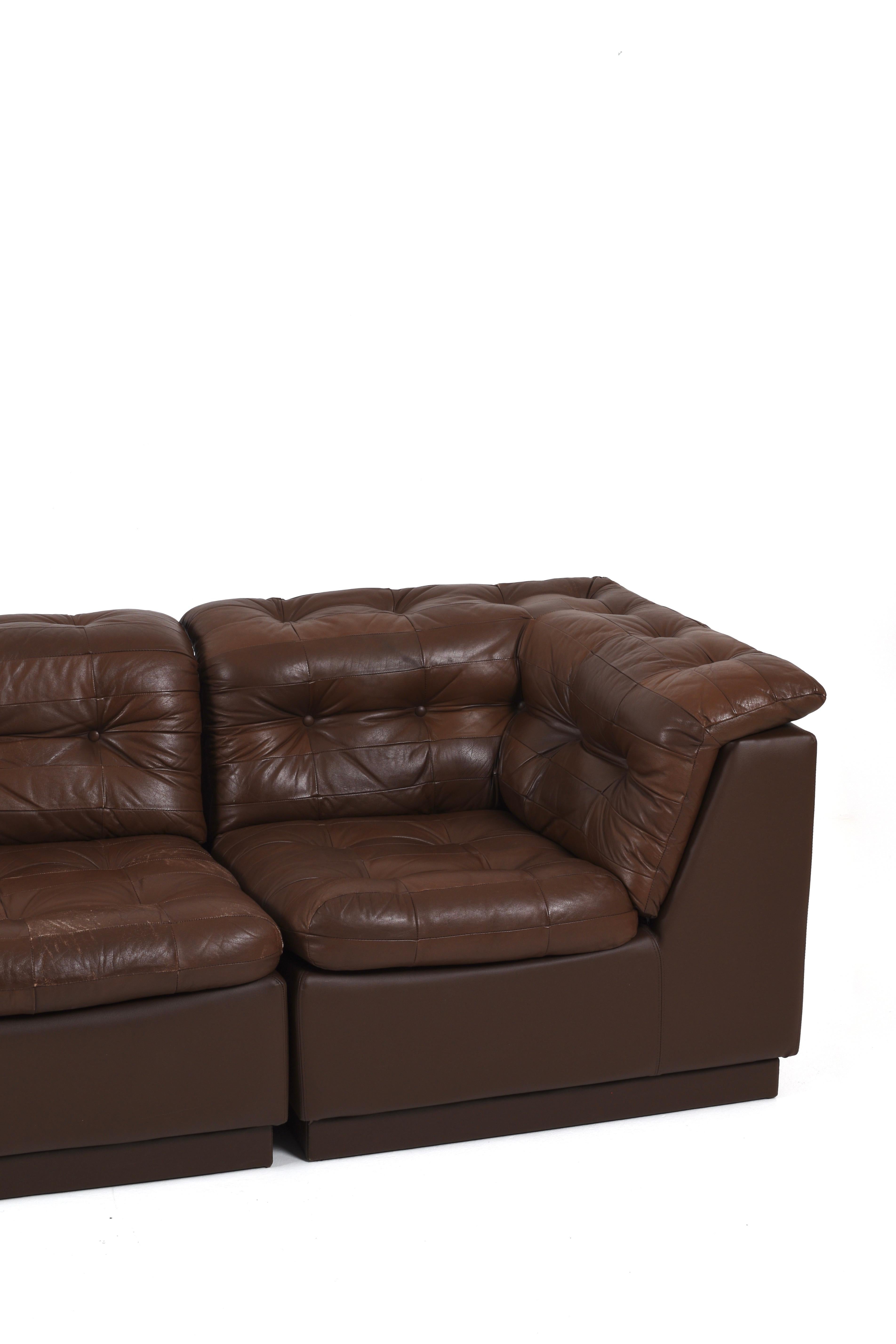 Pelle Vintage Swedish Modular Brown Leather Sectional Sofa, 1970s in vendita