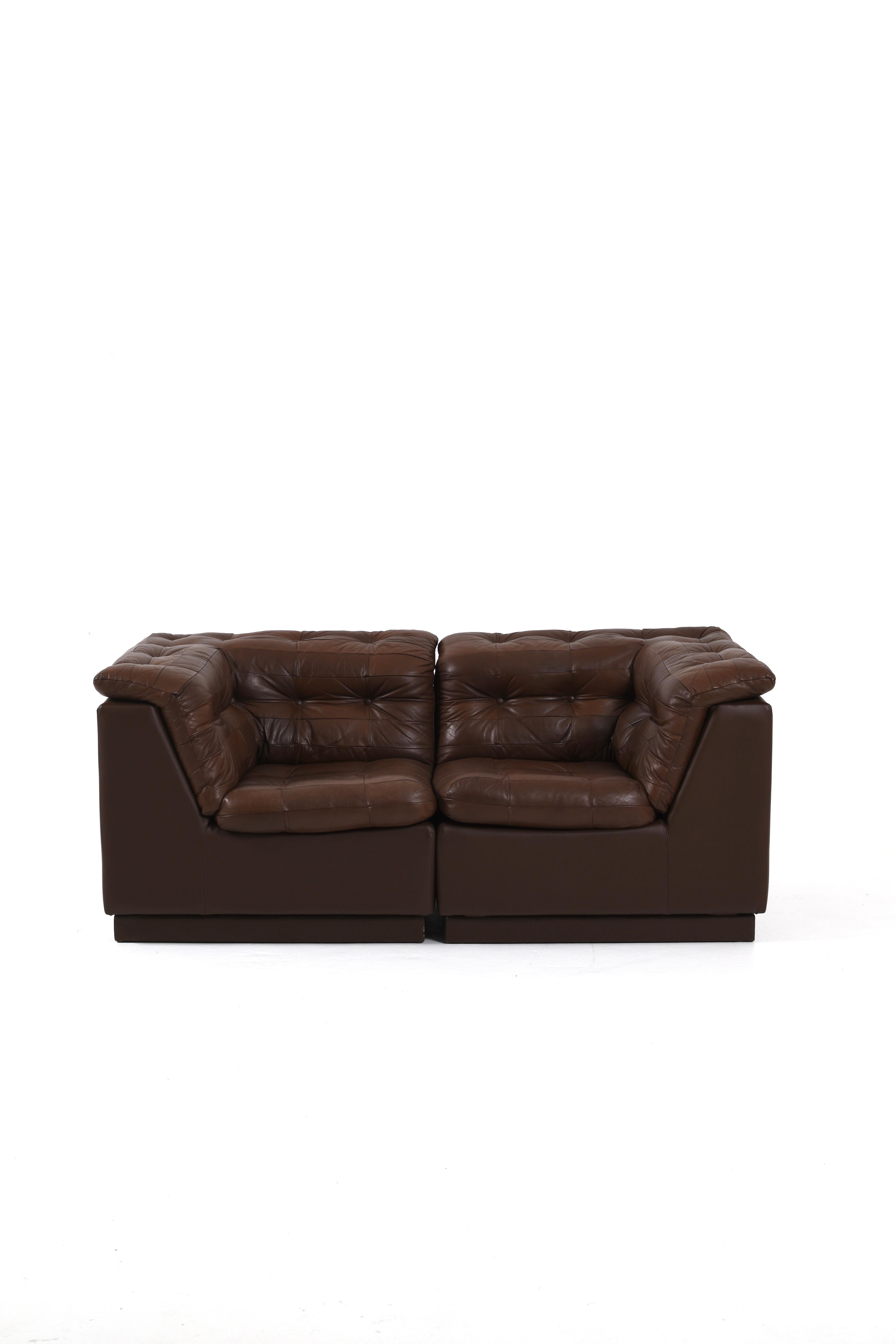 Vintage Swedish Modular Brown Leather Sectional Sofa, 1970s in vendita 1