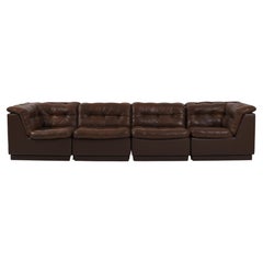 Vintage Swedish Modular Brown Leather Sectional Sofa, 1970s