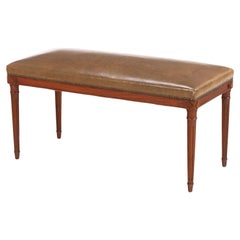 Vintage Swedish (Nordiska) Caramel Leather and Wood Bench, c. 1940