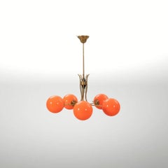 Vintage Swedish Orange Glass Chandelier, 1970s, Mid-Century Modern Lighting