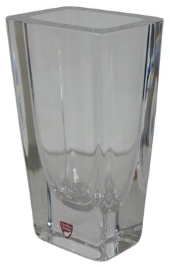 Vintage Swedish Orrefors Modern Rectangular Crystal Flower Bud Vase