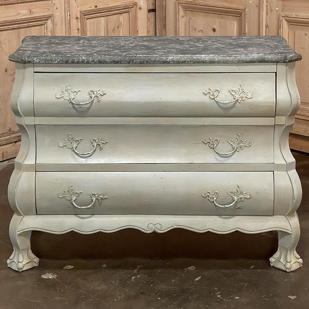 Louis XIV Vintage Swedish Painted Bombe Commode with Faux Marble Top For Sale