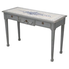 Vintage Swedish Painted Console Table with Inlaid Tile Top and Three Drawers